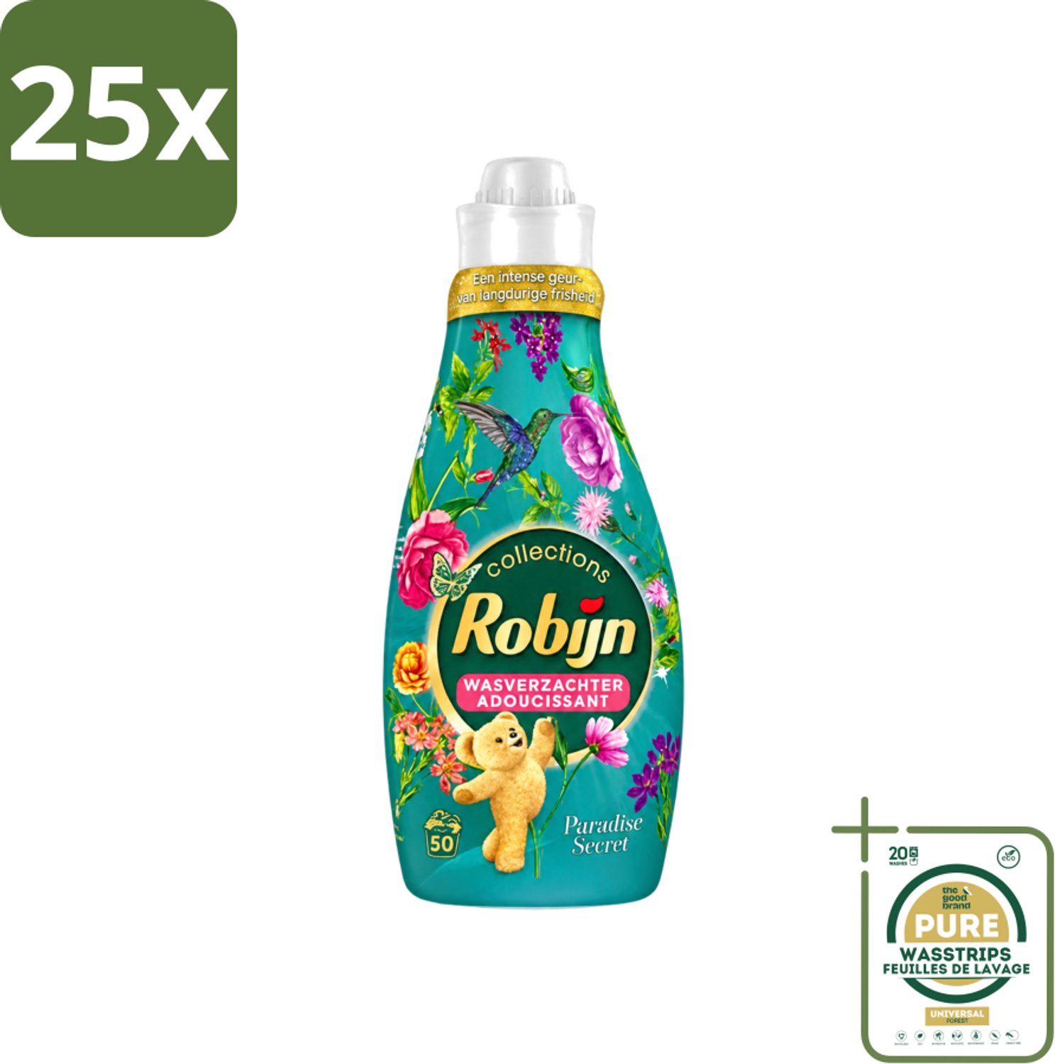 25 x Robijn Collections - Wasverzachter - Paradise Secret - 1,25L - 50 Wasbeurten - Wasstrips - Wasverzachter - Luxe Wasverzachter - Parfum Wasverzachter - Zijdezachte Wasverzachter - Wasverzachter Voor Kleding
