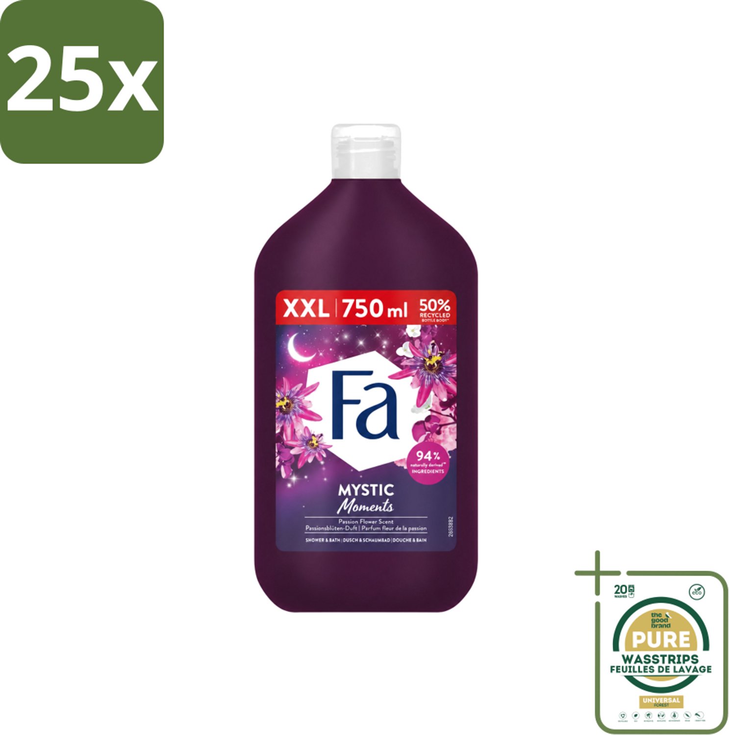 25 x Fa - Mystic Moments - Bad- & Douchegel - Passiebloem - 750 ml - Wasstrips - Bad En Douchegel - Passiebloem - Sheaboter - Hydratatie - Verzorging