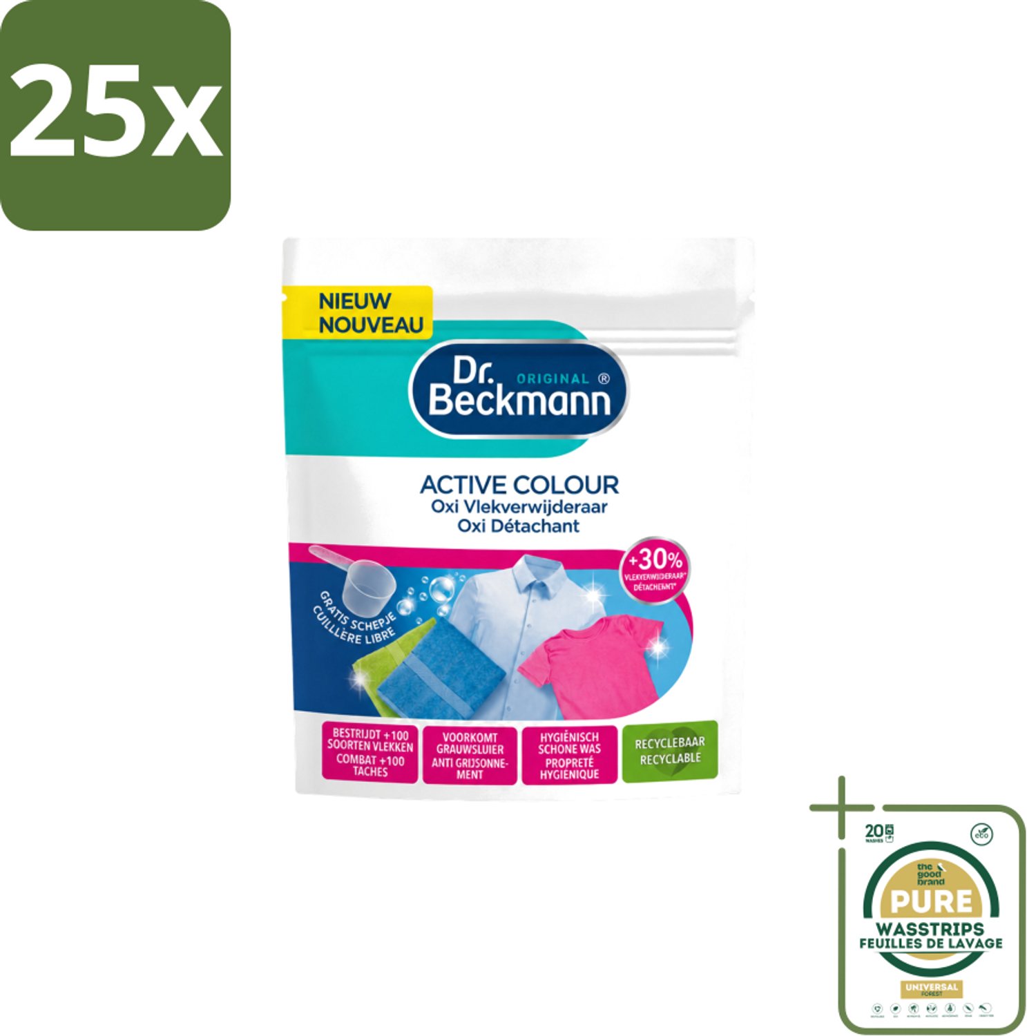 25 x Dr. Beckmann – Active Colour Oxi – Vlekverwijderaar – 400 g - Wasstrips - Vlekverwijdering - Kleurbehoud - Oxi Poeder - Wasmiddel - Wasmachine