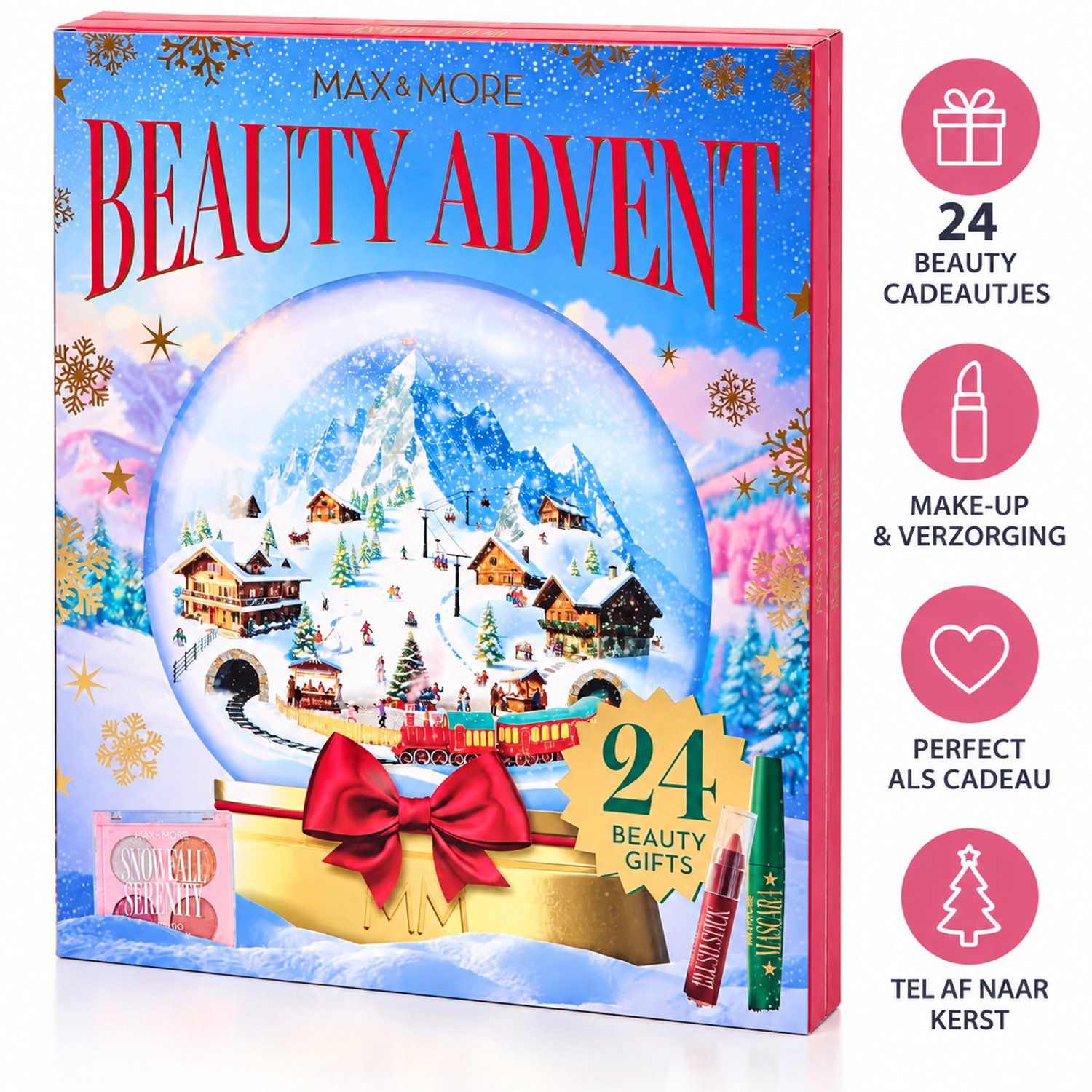 MAX & MORE Beauty Adventskalender – 24 Beauty Cadeaus – Make-up & Verzorging – Kerst Adventskalender + Origineel Koreaans Collageen Wrapping Night Mask