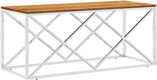 Bijzettafel, woonkamertafel, koffietafel, banktafel, telefoontafel, roestvrij staal en oud hout, massief hout — afbeelding 5