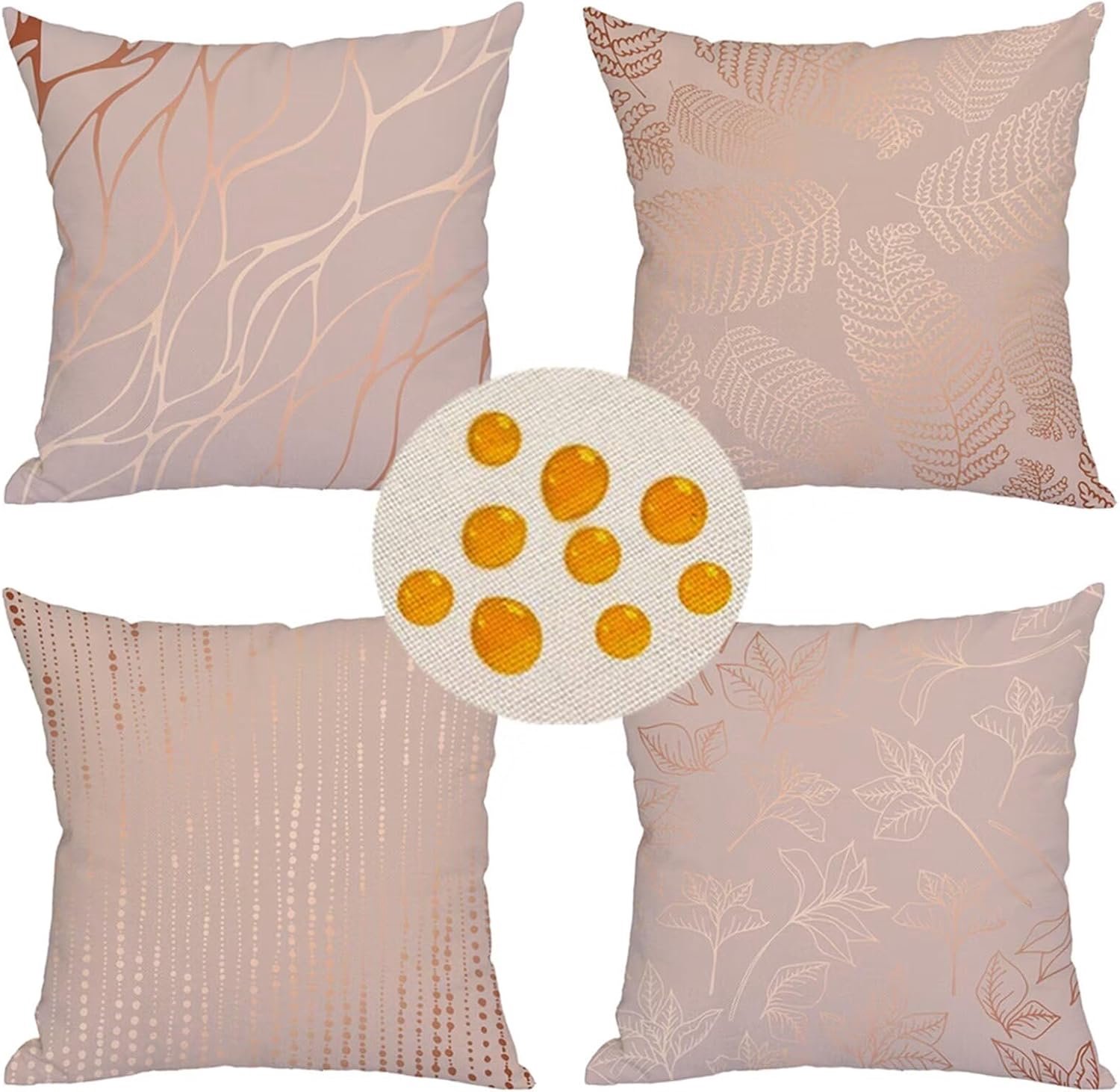 Decoratieve kussenhoes, roségoud, linnen kussenslopen, 75 cm x 75 cm, set van 4 vierkante decoratieve kussens voor buitenstoel, bank, terrasmeubilair, boerderij