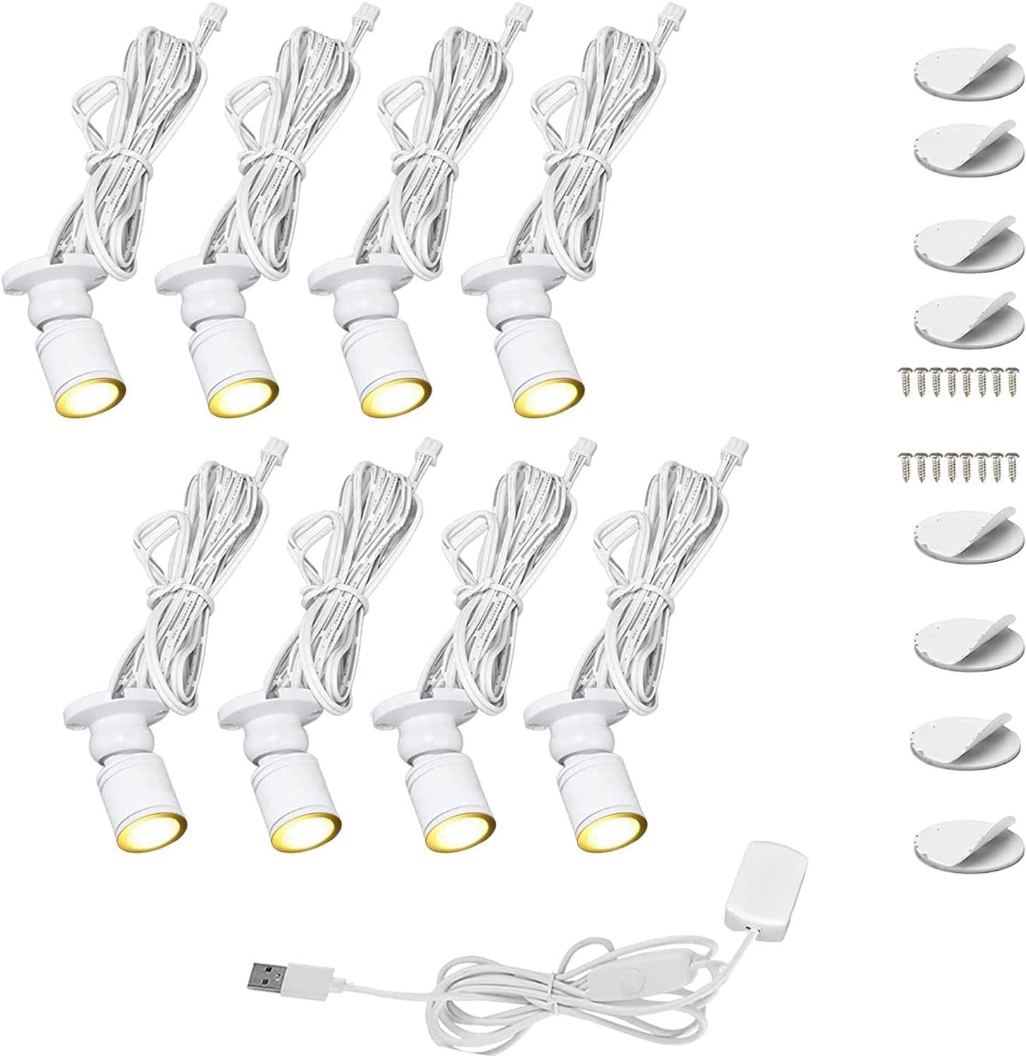 Mini-spots voor vitrinekast Glazen toonbank 8x1w LED-opbouwlamp Juwelenlamp Dimbare spotlampen (set van 8, warm wit 3000k)