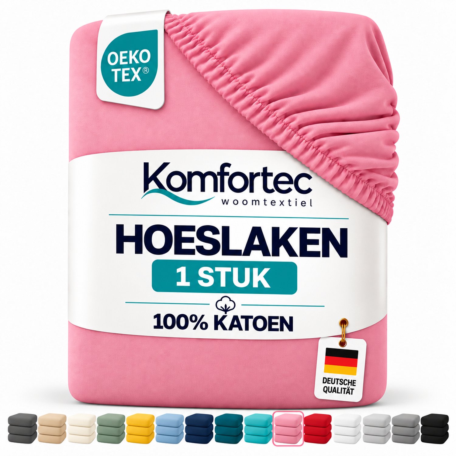 Komfortec Jersey Stretch Hoeslaken 90x200 cm - 23cm Matrasdikte- Rondom Elastiek - 100% Katoen - Roze