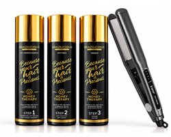 Brazilicious Honey Therapy Professional Keratin Set 3x500 ml + Lizze Extreme Stijltang – Complete Anti-Frizz & Hair Smoothing Treatment voor Glanzend, Glad en Verzorgd Haar