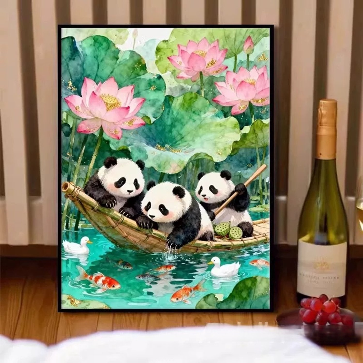 DIY kruissteekborduurpakket/Schattige panda's spelen in het water/gedrukt kruissteekpatroon borduurpakket (frame niet inbegrepen) 40*50CM