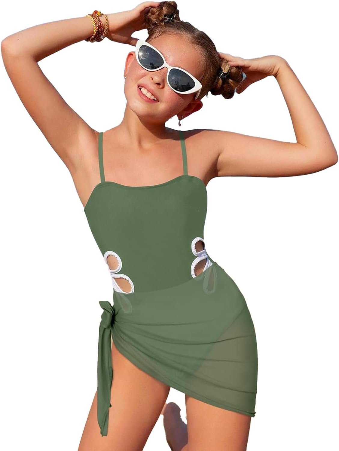 Badpak voor meisjes, kinderen, tankini-set, uv-bescherming, zwemmen, strand, ruches, bloemenprint, sneldrogend, vakantie, zomer, A111