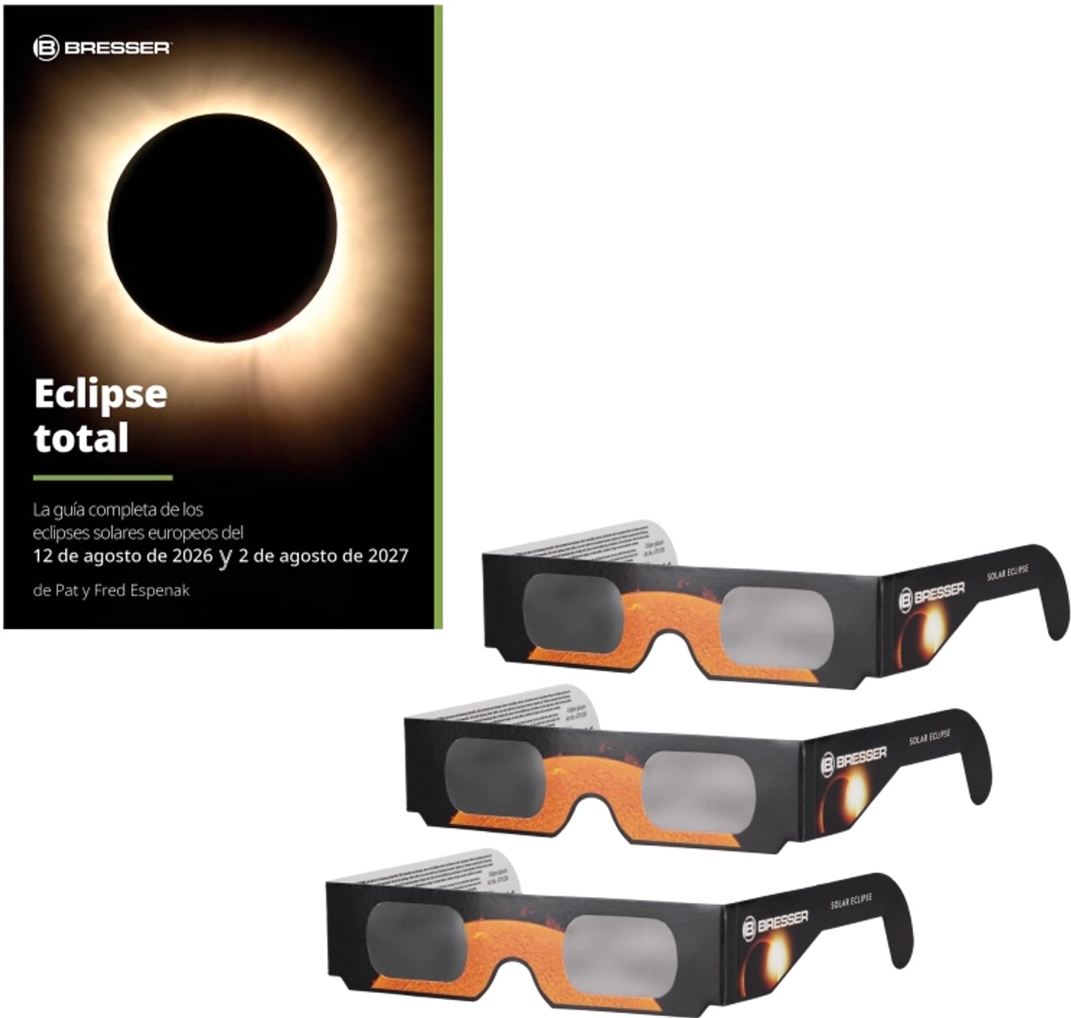 Bresser Eclipsbrillen - 3 stuks - Handboek over de Zonderverduistering (Spaans) - Veilig