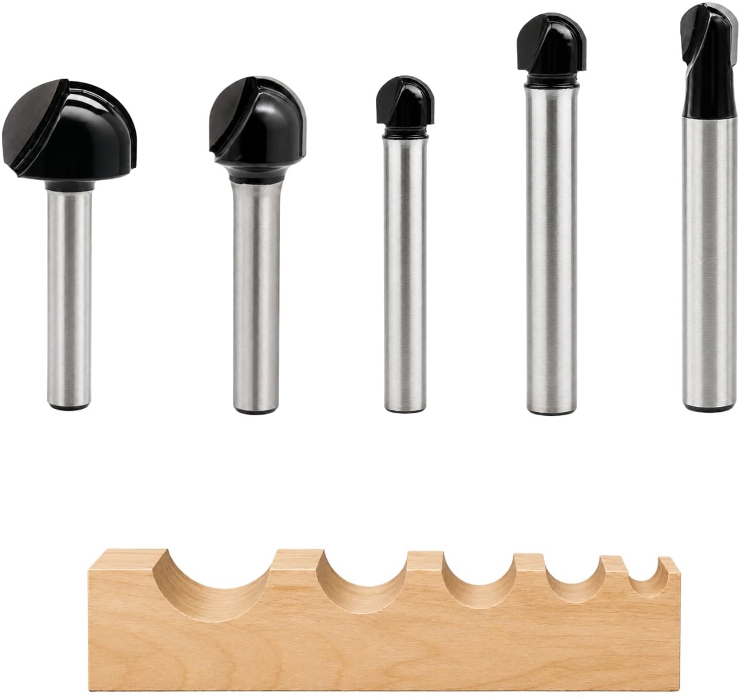 Set van 5 Houtfrezen met Ronde Punt en 6 mm Schacht