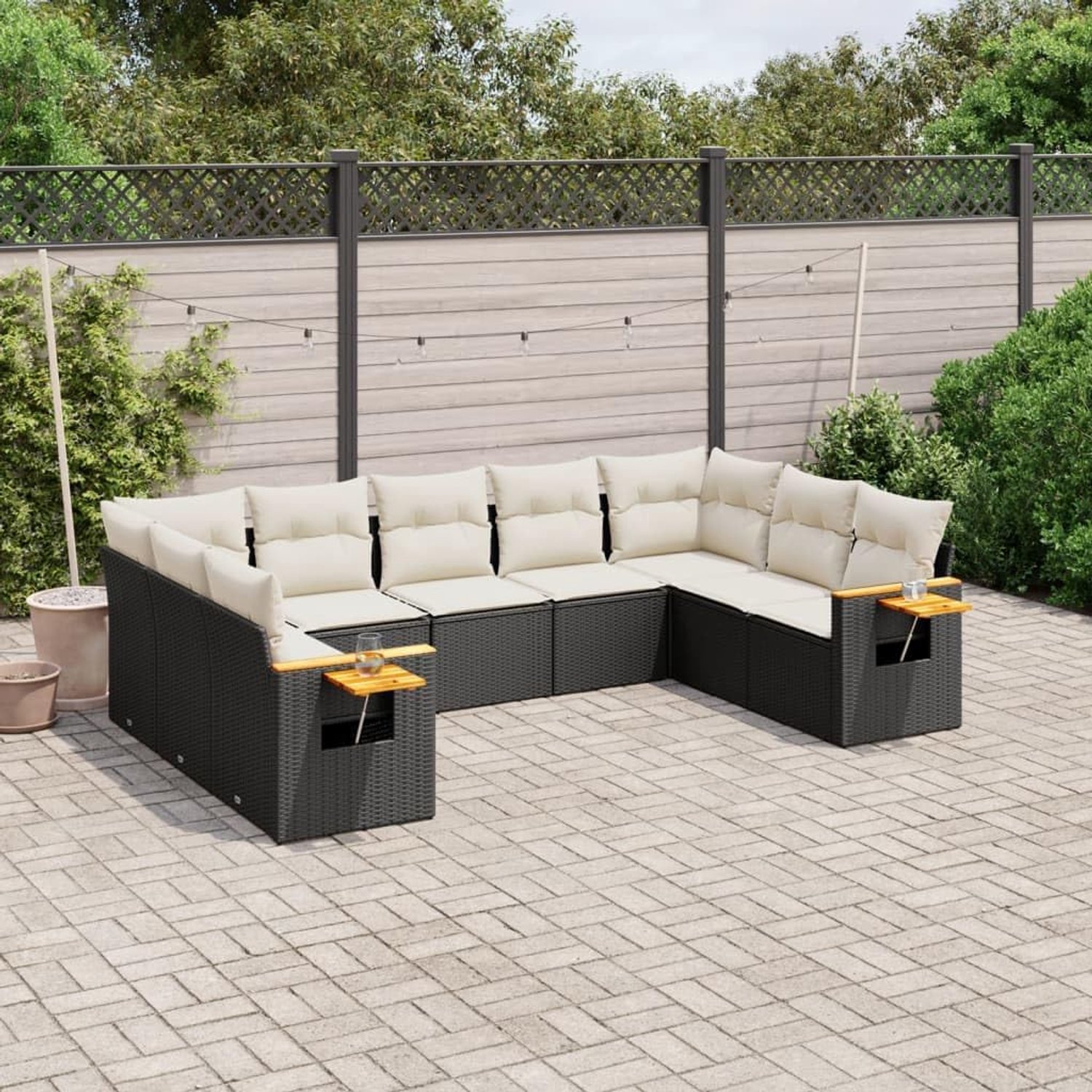 Rattan inklapbare bijzettafel loungeset zwart crème