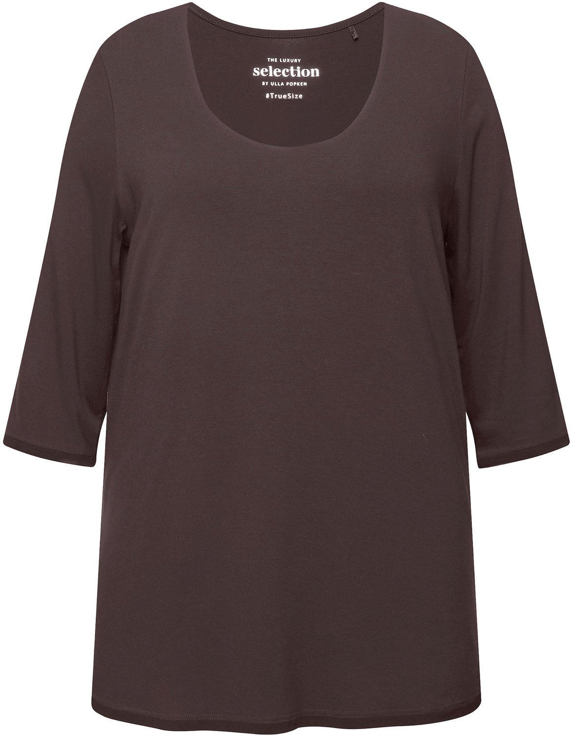 Ulla Popken - Dames - Shirt diepe ronde hals 3/4-mouw - Mahonie - Maat 42+