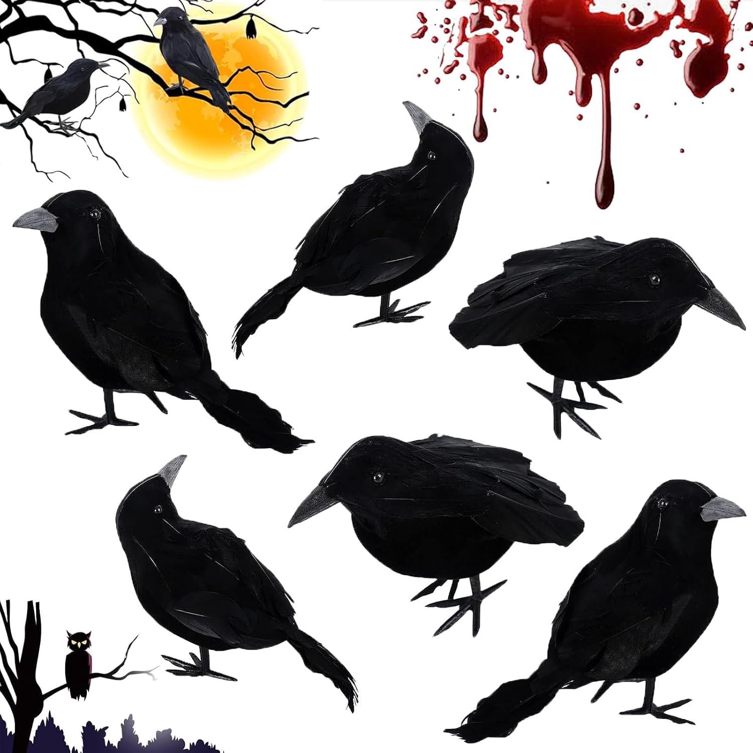 Zwarte raaf, handgemaakte kraaien, kunstmatige veren, kunstmatige kraaien, Halloween-ravendecoratie, realistische ravendecoraties, voor Halloween-feest
