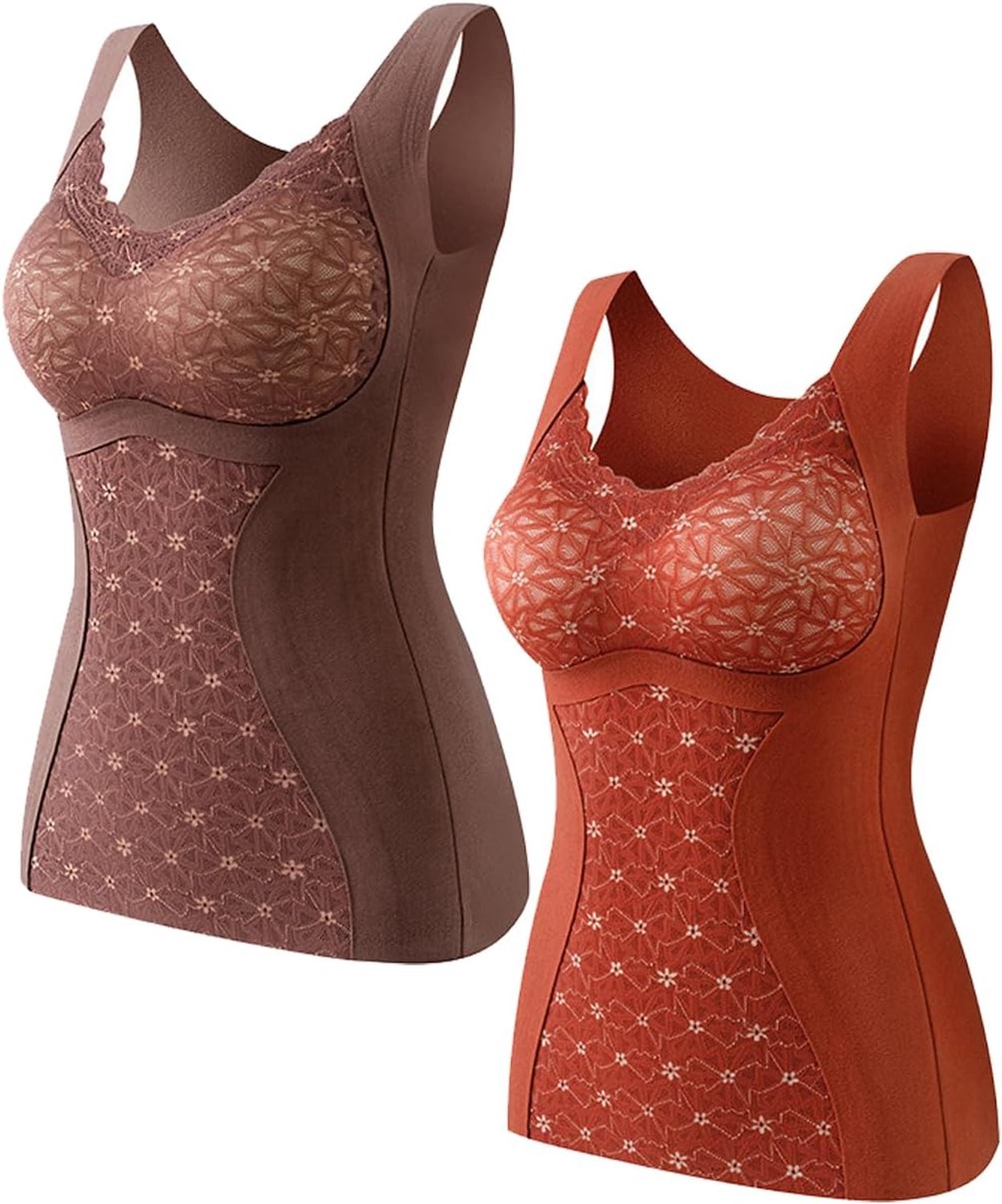 Thermo-ondergoed voor dames, bovenstuk, vest, warm onderhemd, fleece gevoerd, basislaag met gevoerde winter, verpakking van 2 stuks