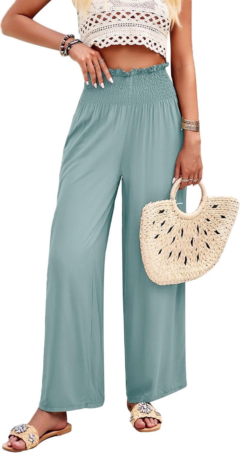 Damesbroek van linnen, zomer, boho, wijde pijpen, hoge taille, casual broek met zakken