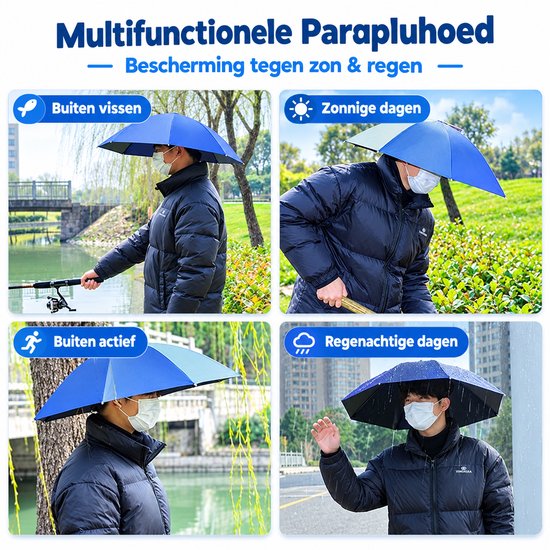 Paraplu Hoed – Hoofdparaplu – Waterdicht – UV-Bescherming – Lichtgewicht — afbeelding 2