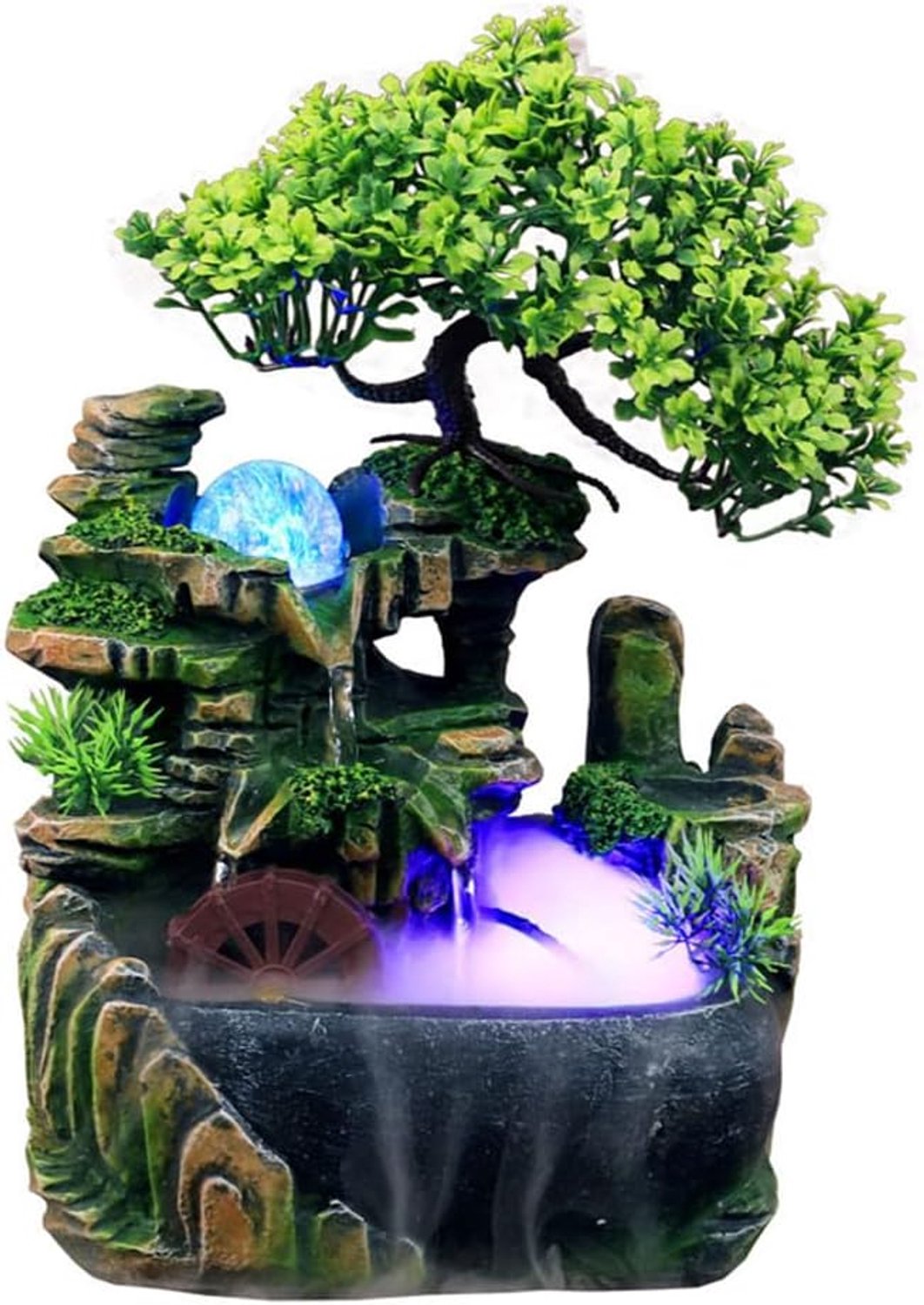 Kamerfontein voor op het bureau, Zen-meditatie rotstuin, waterval. Met automatische pomp, kleurrijke mist luchtbevochtiger fontein, thuiskantoor desktop decoratie, (stijl 2)