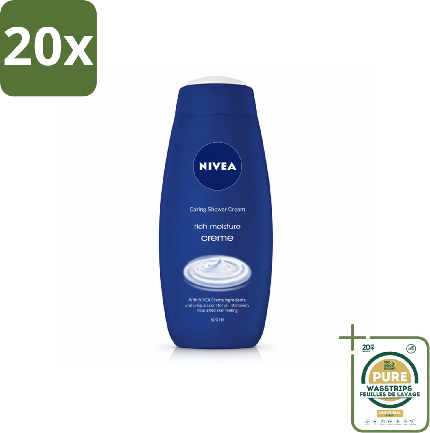 20 x NIVEA - Douchecrème - Rijke Hydratatie - Voedend Huidgevoel - 500 ml - Wasstrips - Douchecrème - Voedend Huidgevoel - Hydratatie - Huidverzorging - NIVEA