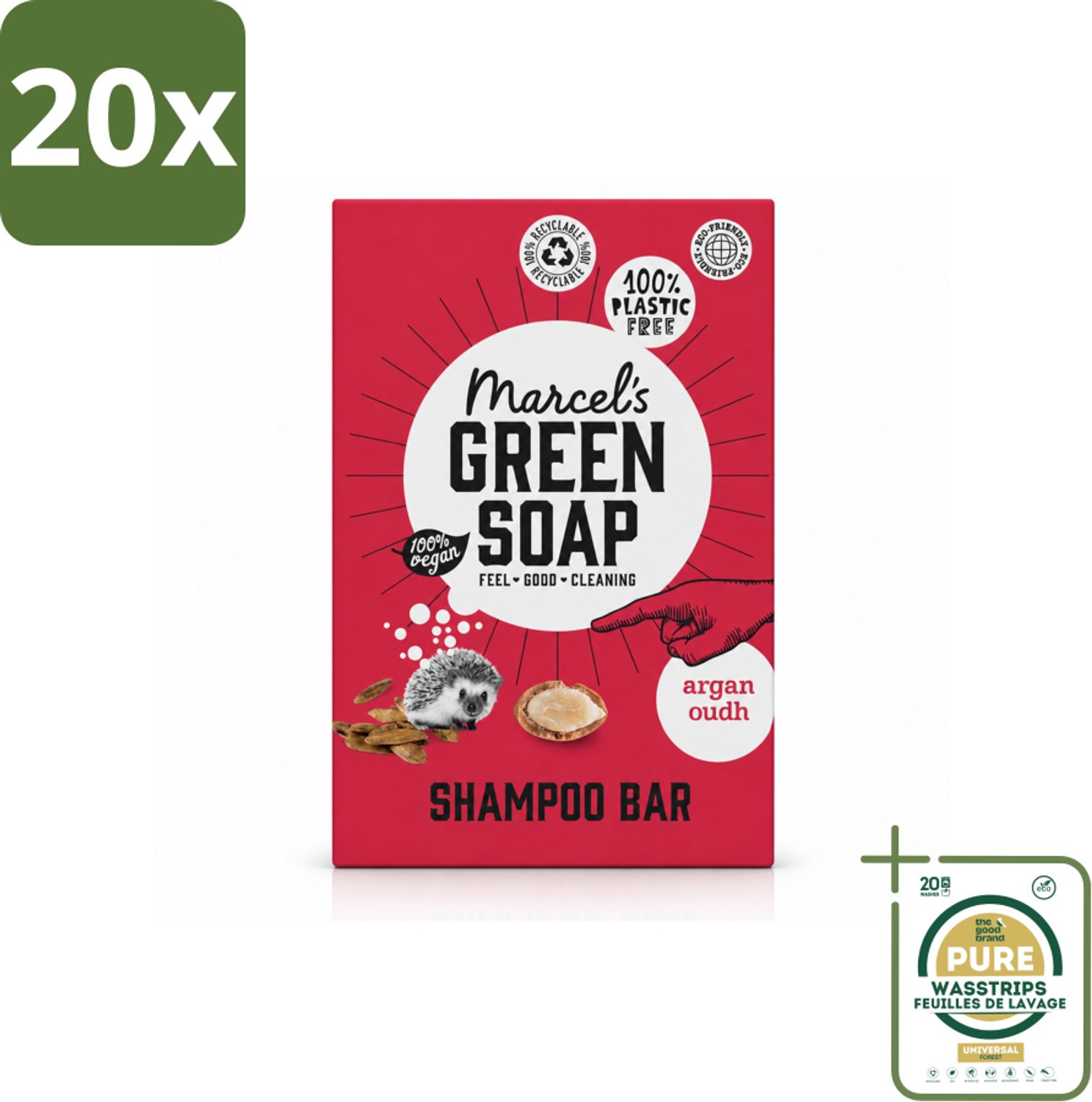 20 x Marcel's Green Soap - Shampoobar - Argan & Oudh - Versterkt & verzorgt - 90 gr - Wasstrips - Shampoobar - Argan En Oudh - Natuurlijke Shampoo - Sulfaatvrije Shampoo - Vegan Shampoo