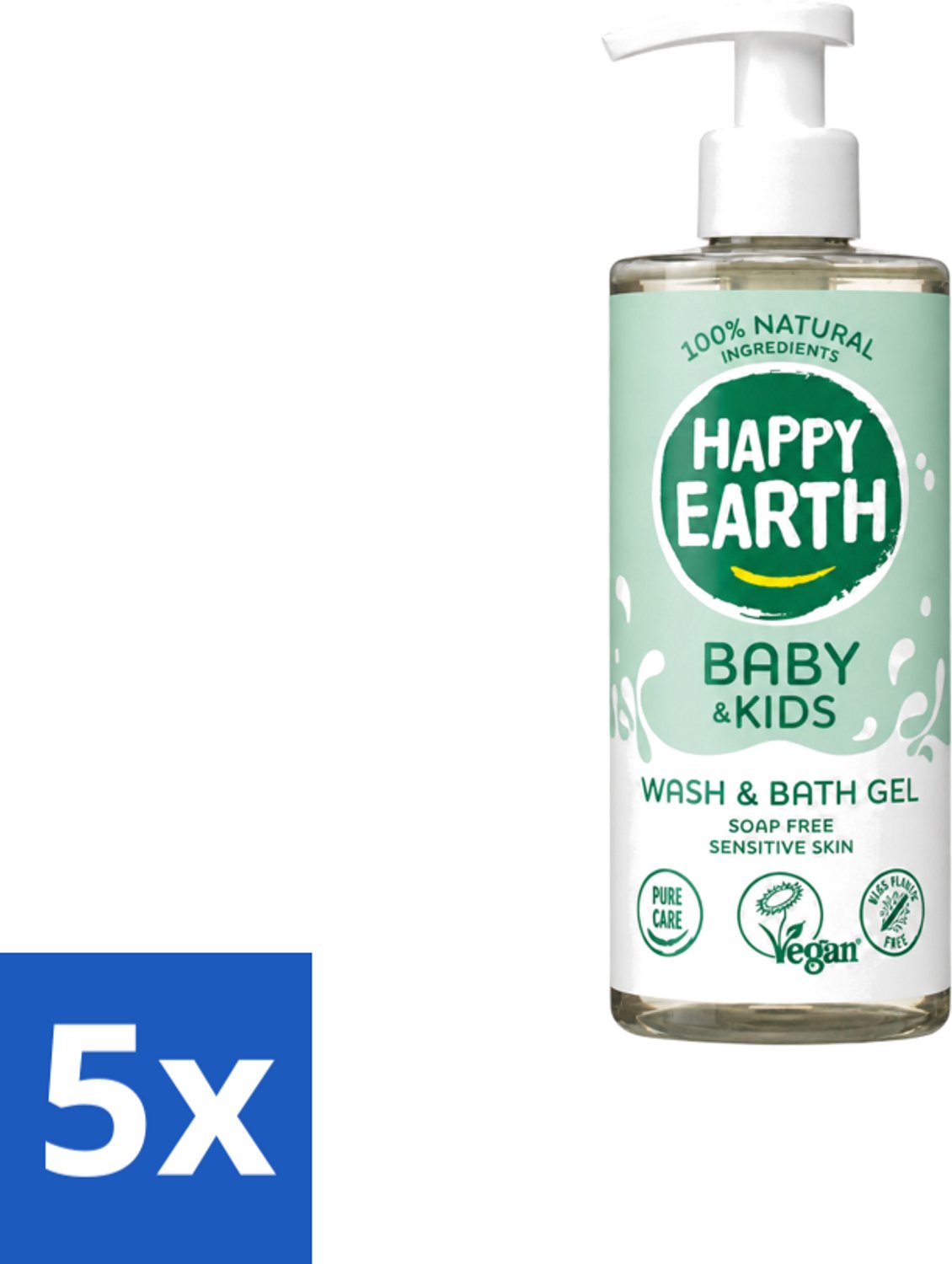 5 x Happy Earth – Was & Badgel – Zeepvrij Baby & Kids – 300 ml - Voordeelverpakking - 5 stuks