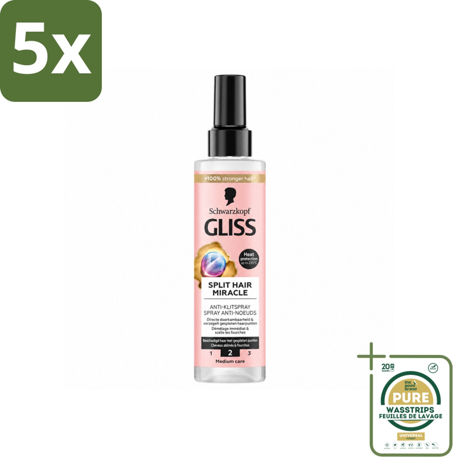 5 x Gliss - Split End Anti-Klit Spray - Tegen Gespleten Haarpunten - 200 ml - Wasstrips - Gespleten Haarpunten - Anti Klit Spray - Haar Bescherming - Haar Herstel - Haar Ontwarren