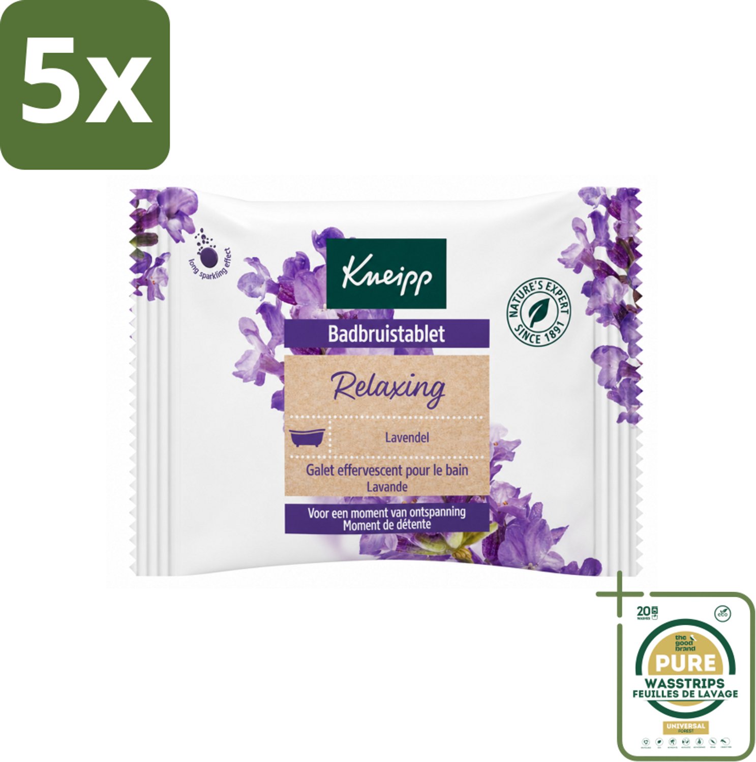5 x Kneipp - Badbruistablet - Lavendel - Wasstrips - Badbruistablet Lavendel - Ontspanning - Stressvermindering - Rust - Natuurlijke Badproducten