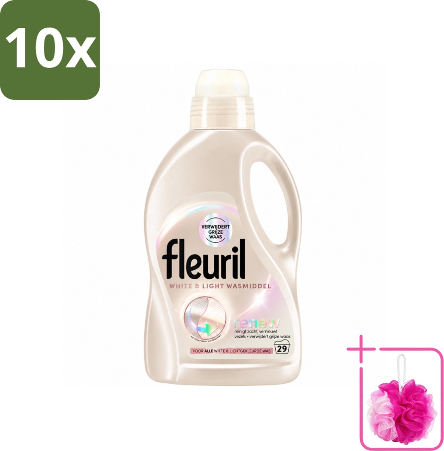 10 x Fleuril - Wasmiddel - White & Light Wasmiddel - Witte & Lichte Was - 29 wasbeurten - Bulkverpakking - Wit wasmiddel - Douchemop - Licht wasmiddel