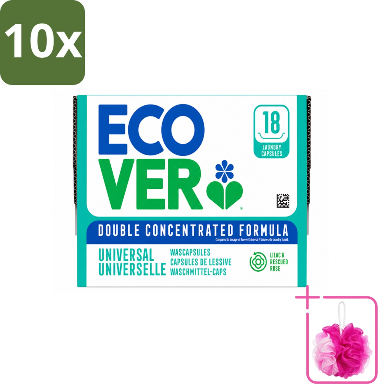10 x Ecover - Wascapsules - Universal - Lilac & Rescued Rose - 18 Capsules - Bulkverpakking - Wascapsules - Douchemop - Wasmiddel