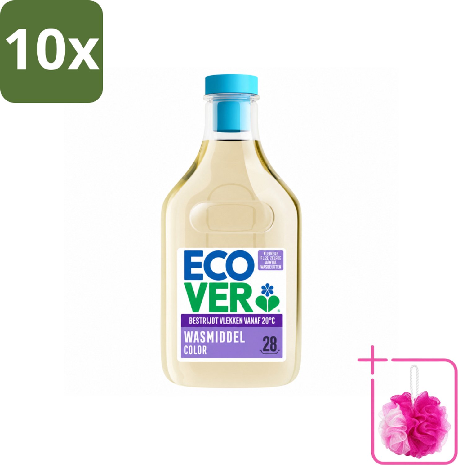 10 x Ecover - Vloeibaar wasmiddel - Color - Appelbloesem & Freesia - 1 liter - 28 wasbeurten - Bulkverpakking - Wasmiddel kleur - Douchemop - Natuurlijk wasmiddel