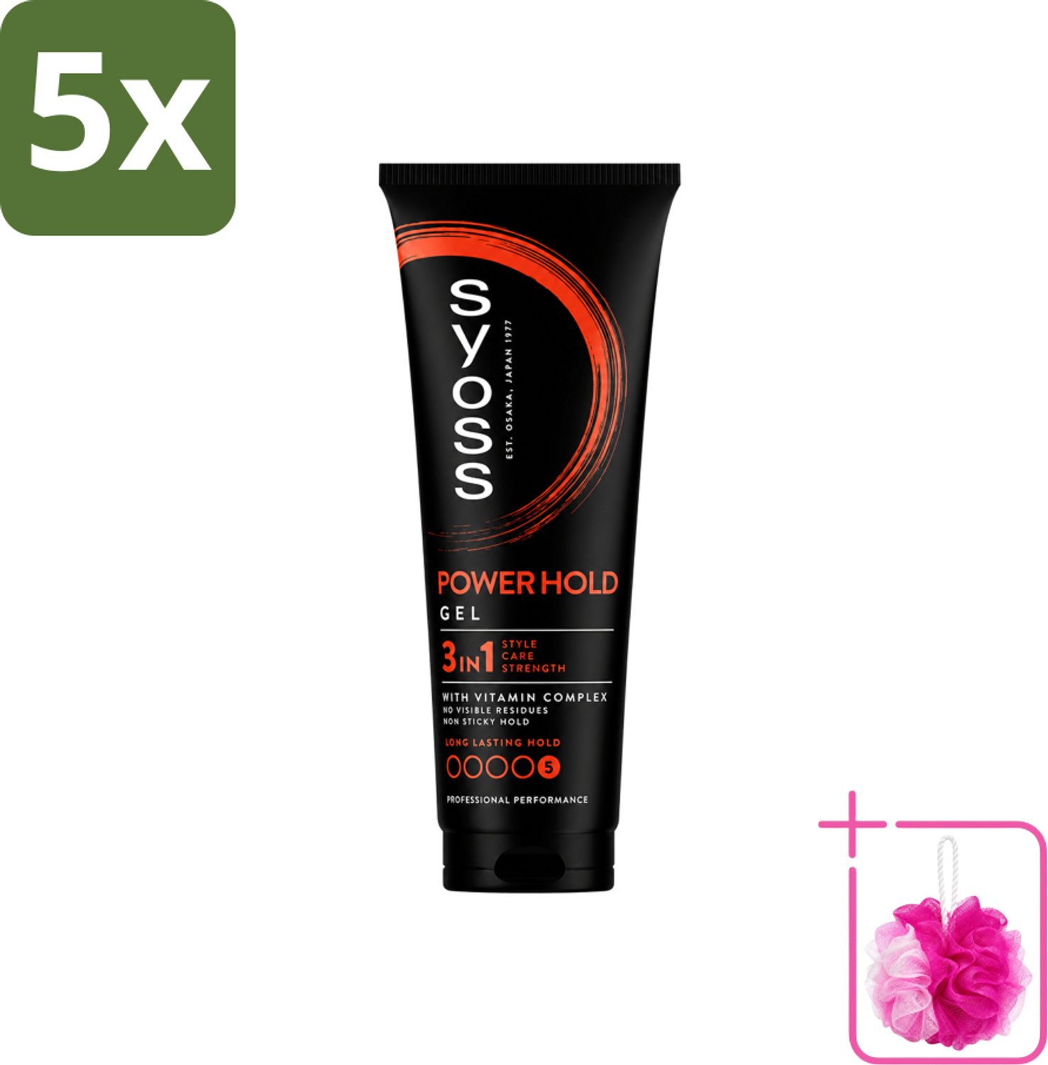 5 x Syoss - Power Hold - Haargel - Extra Sterke Fixatie - 250 ml - Bulkverpakking - Haargel - Douchemop - Krachtige fixatie