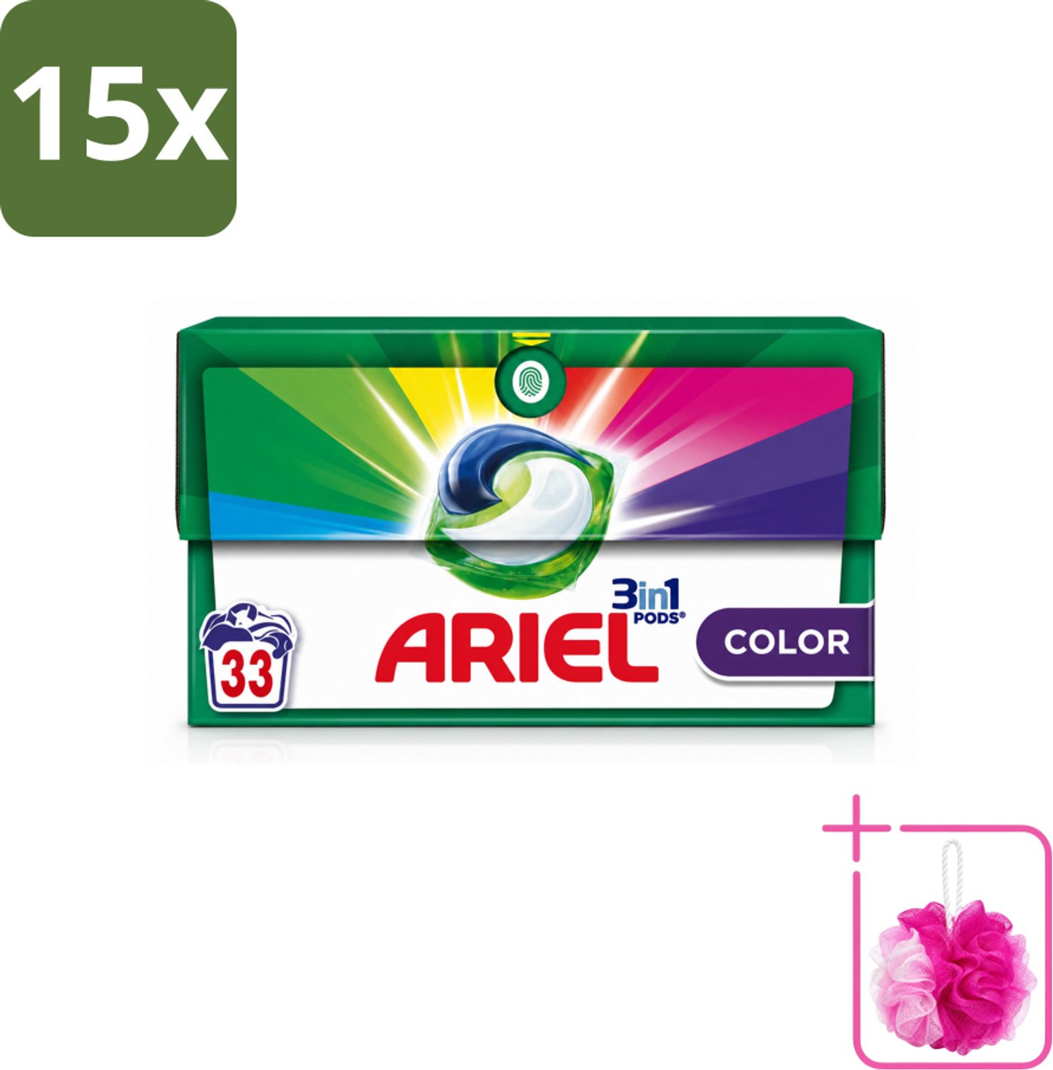 15 x Ariel - 3in1 Wasmiddel Pods - Color - 33 Pods - Bulkverpakking - Wasmiddel pod - Douchemop - Kleurbehoud
