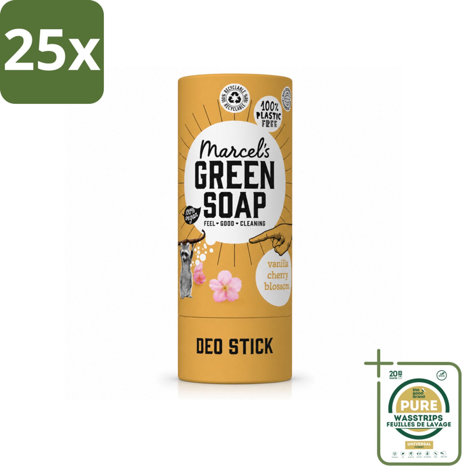 25 x Marcel's Green Soap - Deodorant Stick - Vanille & Kersenbloesem - Langdurige frisheid - 40 gr - Wasstrips - Deodorantstok - Duurzame Deodorant - Natuurlijke Deodorant - Vegan Deodorant - Geur Van Vanille En Kersenbloesem
