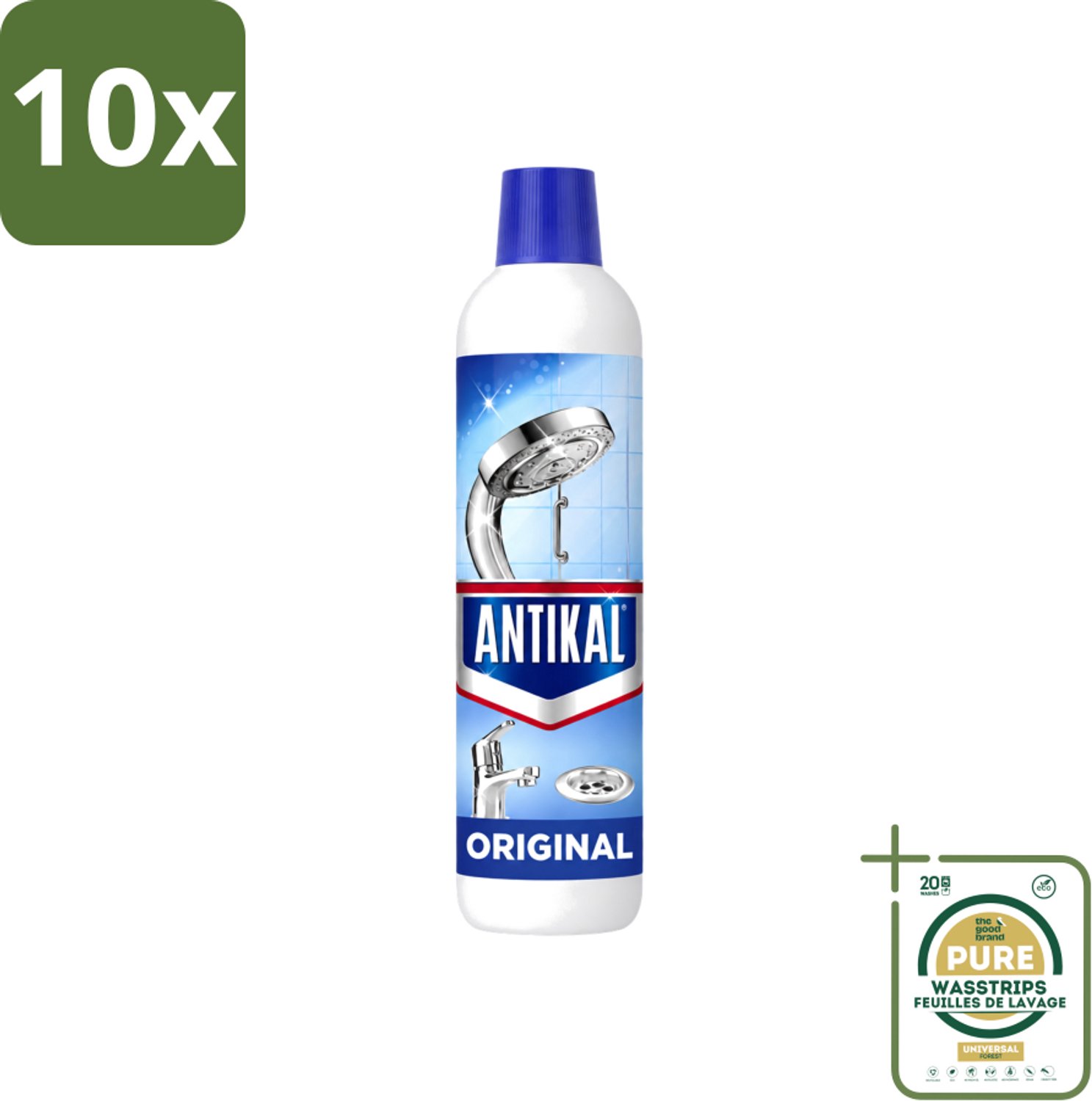 10 x Antikal Original Gel - Kalkreiniger - Extra Hechting - Diepwerkend - 750 ml - Wasstrips - Kalkreiniger - Kalk Verwijderen - Kalkaanslag Verwijderen - Kalkvrij Maken - Hard Water