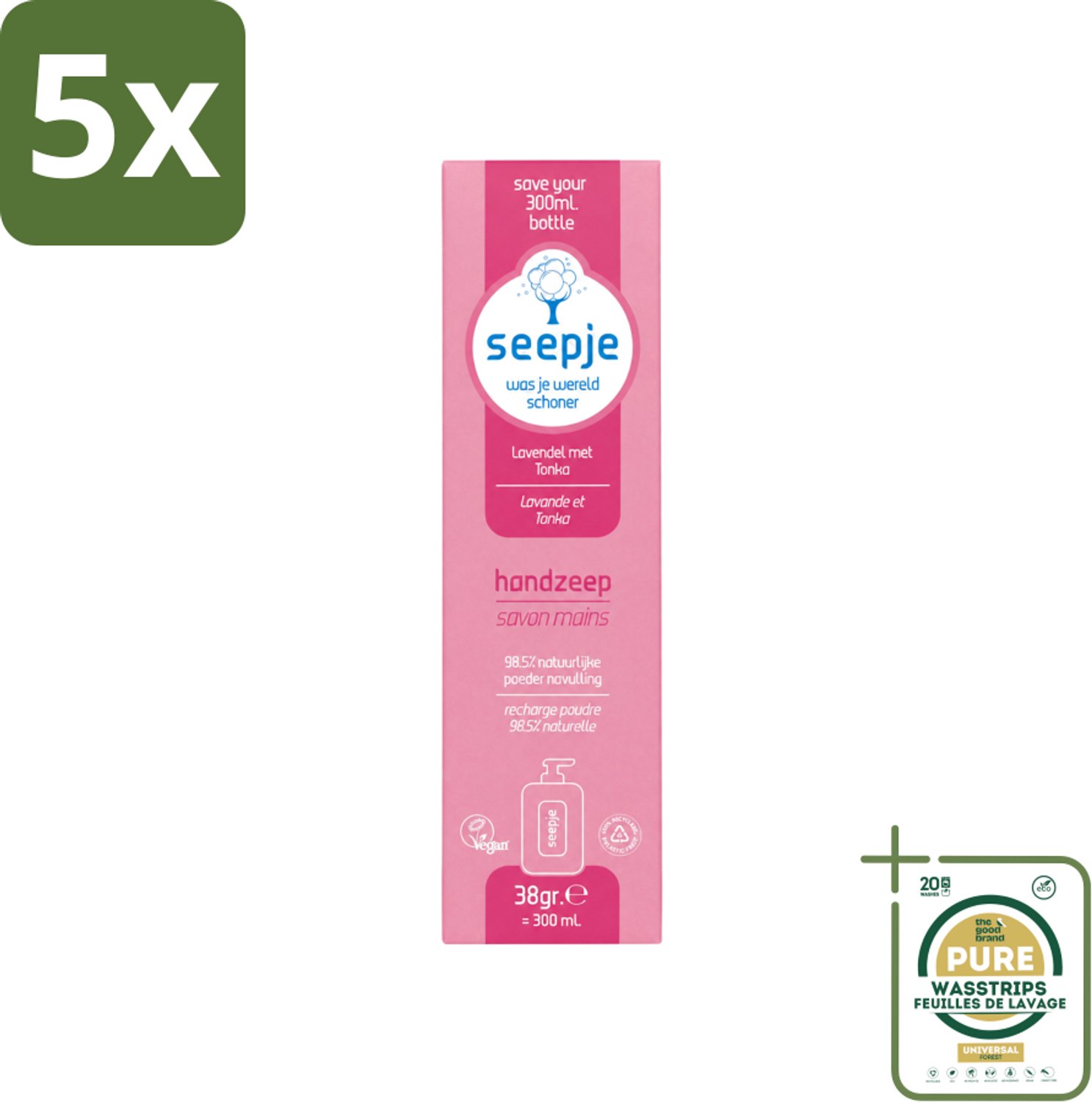 5 x Seepje - Handzeep - Rijke Geur en Hydratatie - Lavendel met Tonka - Navulverpakking - 38 g - Wasstrips - Handzeep - Navulverpakking - Handzeep Fles - Handzeep Lavendel - Handzeep Tonka