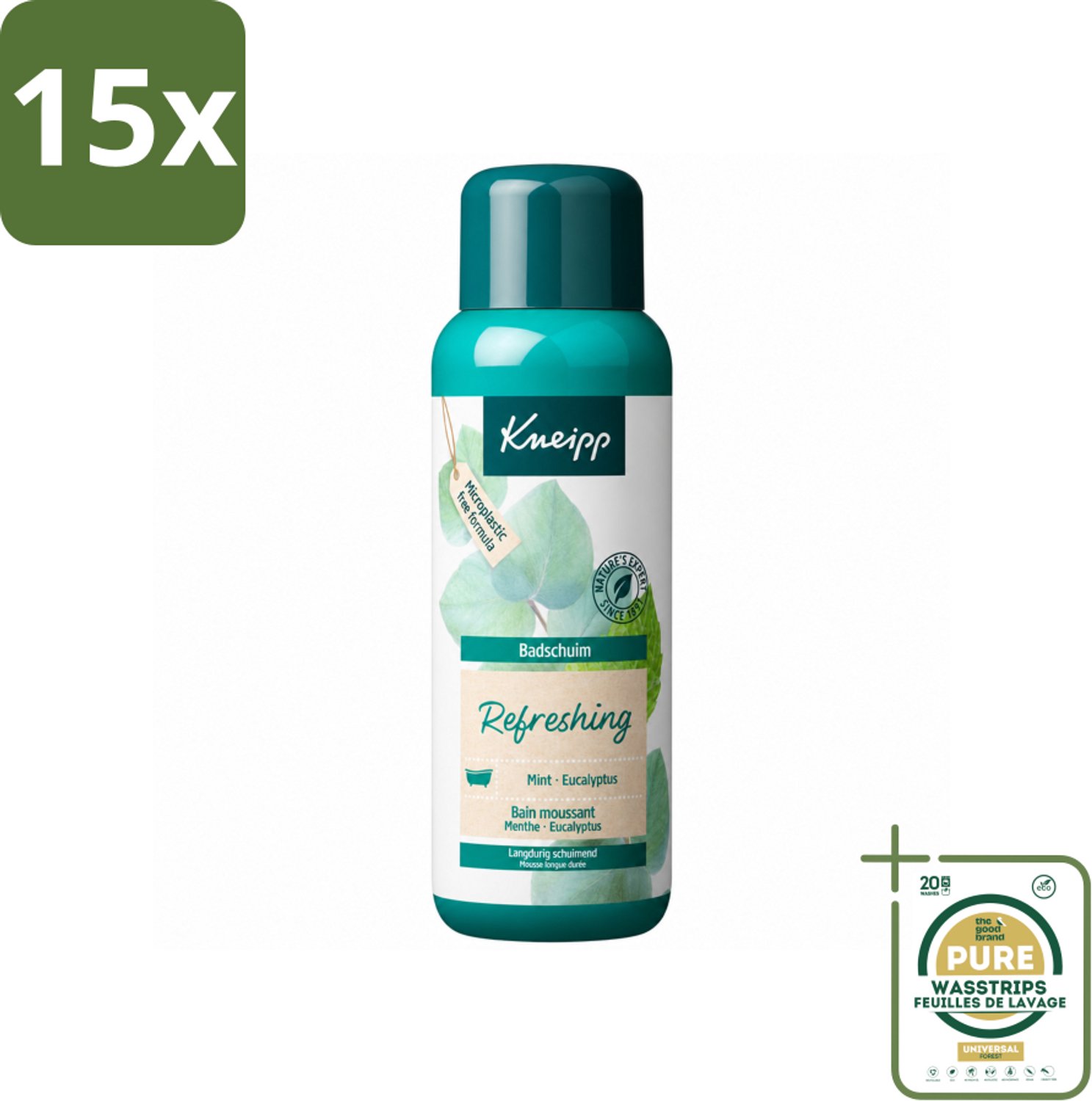 15 x Kneipp - Badschuim - Mint Eucalyptus - Verfrissend - 400 ml - Wasstrips - Badschuim Mint Eucalyptus - Verfrissend Bad - Aromatisch Bad - Ontspannend Bad - Geurige Bad