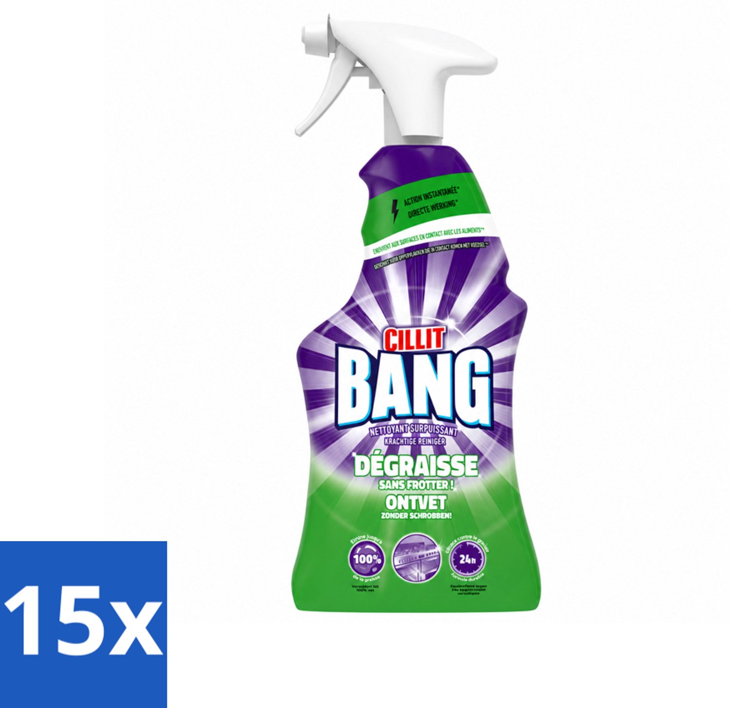 15 x Cillit Bang – Schoonmaakspray – Universal Ontvetter – 750 ml - Voordeelverpakking - 15 stuks