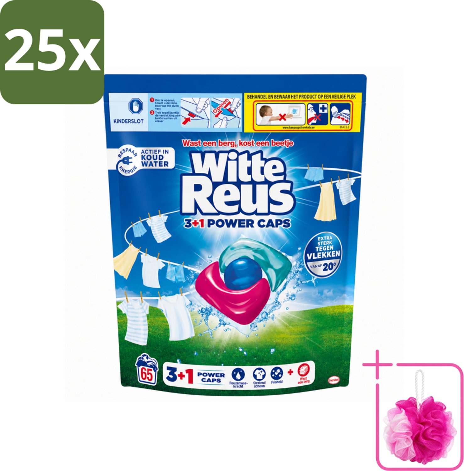 25 x Witte Reus - 3+1 Power Caps - Witte Was - 65 Wasbeurten - Bulkverpakking - Witte Reus Power Caps - Douchemop - Wascapsules