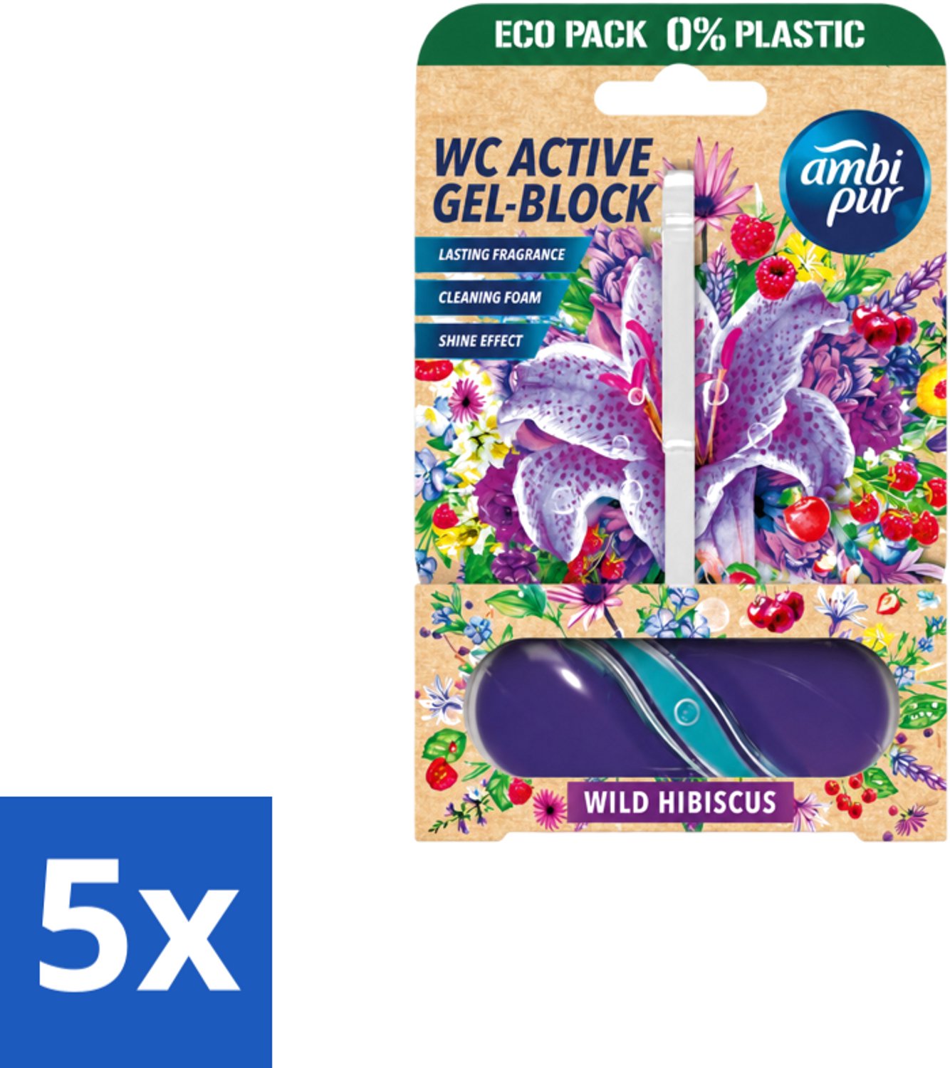 5 x Ambi Pur – Toiletblok – Wild Hibiscus – 45 g - Voordeelverpakking - 5 stuks