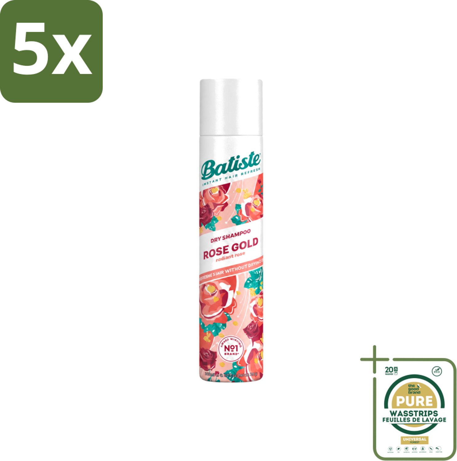 5 x Batiste - Rose Gold - Droogshampoo - Zachte Rozengeur - Verfrist en Zorgt Voor Volume - 200ml - Wasstrips - Droogshampoo - Haarverfrissing - Roze Geur - Volume Haar - Fris Haar