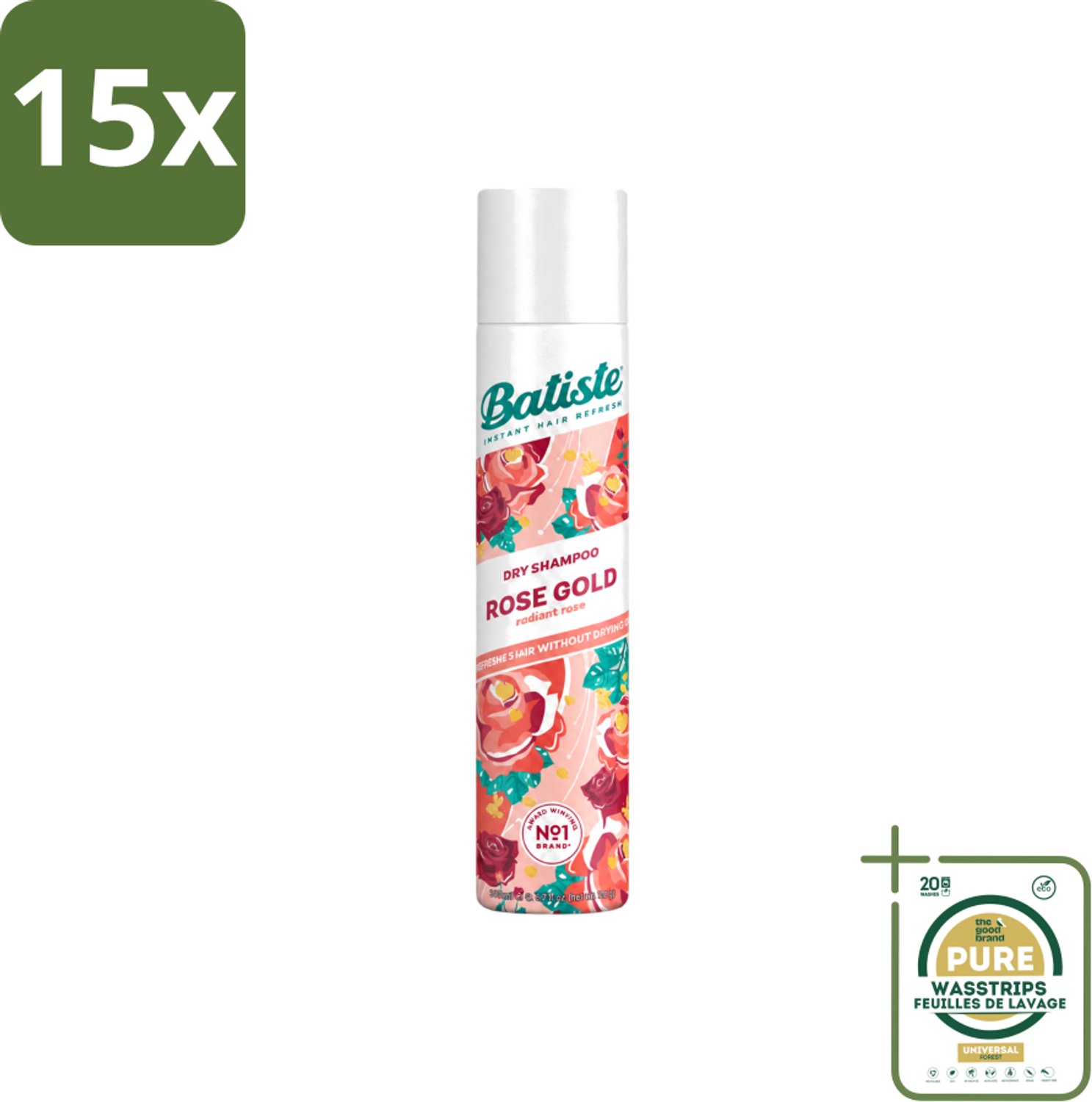 15 x Batiste - Rose Gold - Droogshampoo - Zachte Rozengeur - Verfrist en Zorgt Voor Volume - 200ml - Wasstrips - Droogshampoo - Haarverfrissing - Roze Geur - Volume Haar - Fris Haar