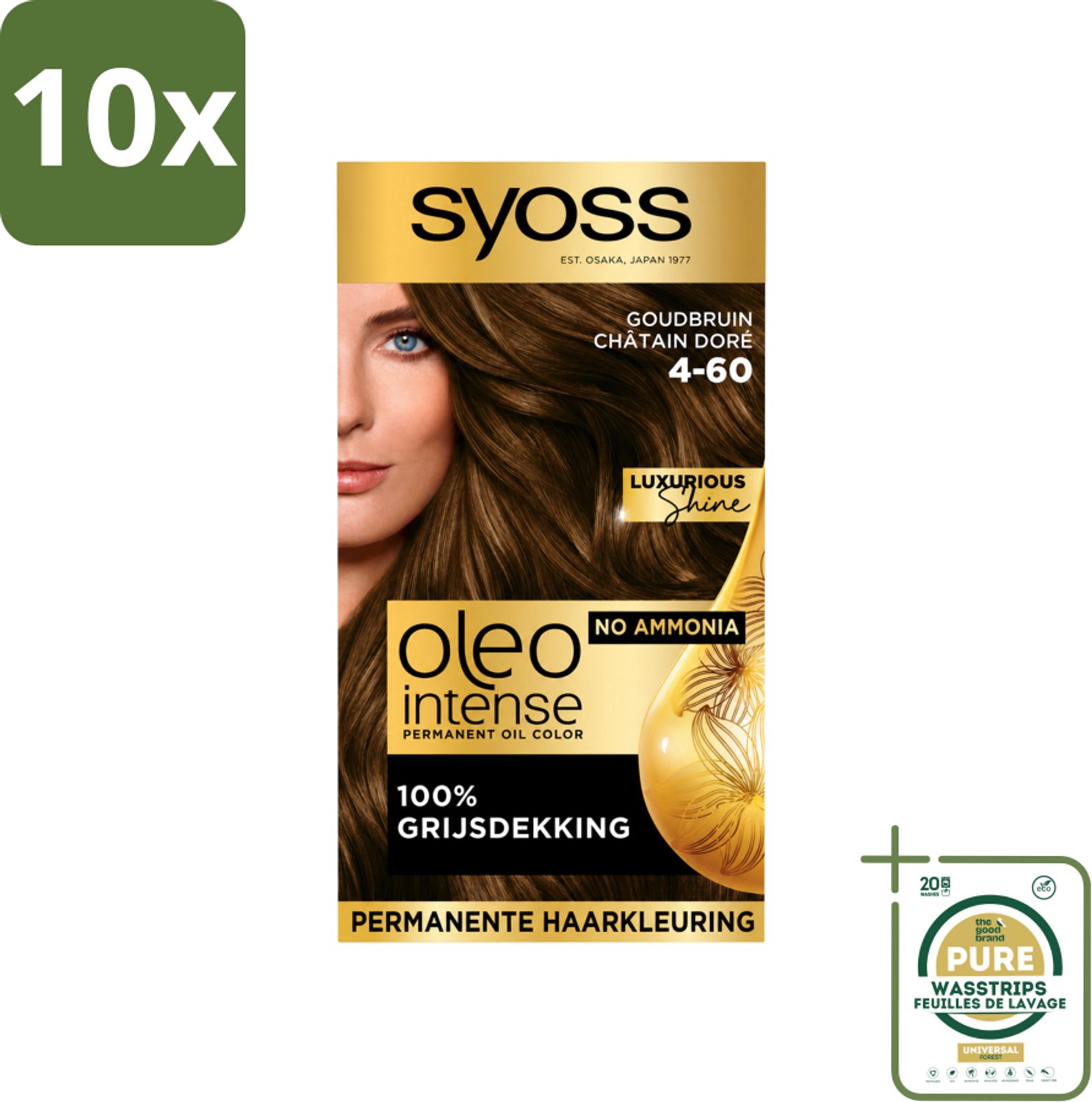 10 x SYOSS - Oleo Intense 4-60 - Haarverf - Permanente Haarkleuring - Goudbruin - Langdurige Kleur - Wasstrips - Haarverf - Haarkleur - Goudbruin - Permanente Haarkleur - Haarkleur Zonder Ammoniak