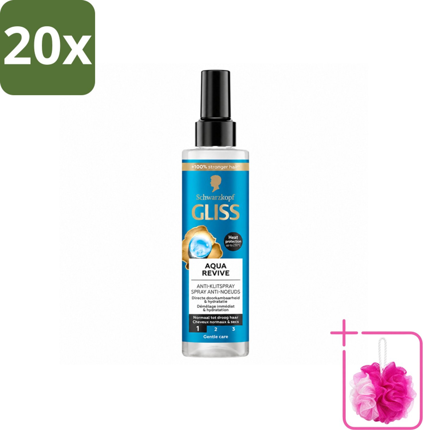 20 x Gliss - Anti-Klit Spray Aqua Revive - Voor Hydraterend en Makkelijk Doorkambaar Haar - 200 ml - Bulkverpakking - Hydraterende spray - Douchemop - Droog haar