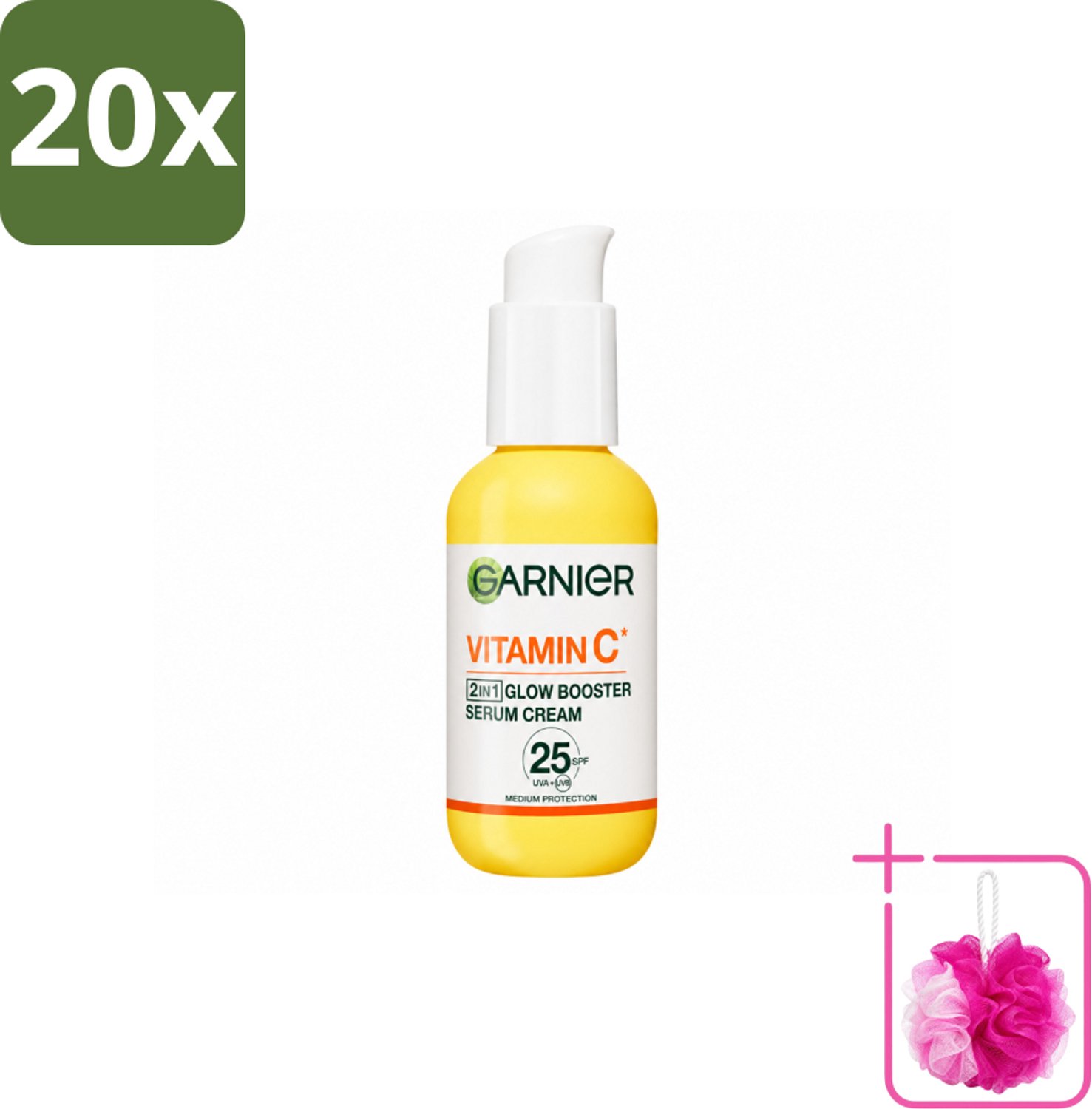 20 x Garnier - SkinActive - Serum Cream - Glow Booster - Vitamine C & SPF 25 - 50 ml - Bulkverpakking - Glow Booster - Douchemop - Vitamine C