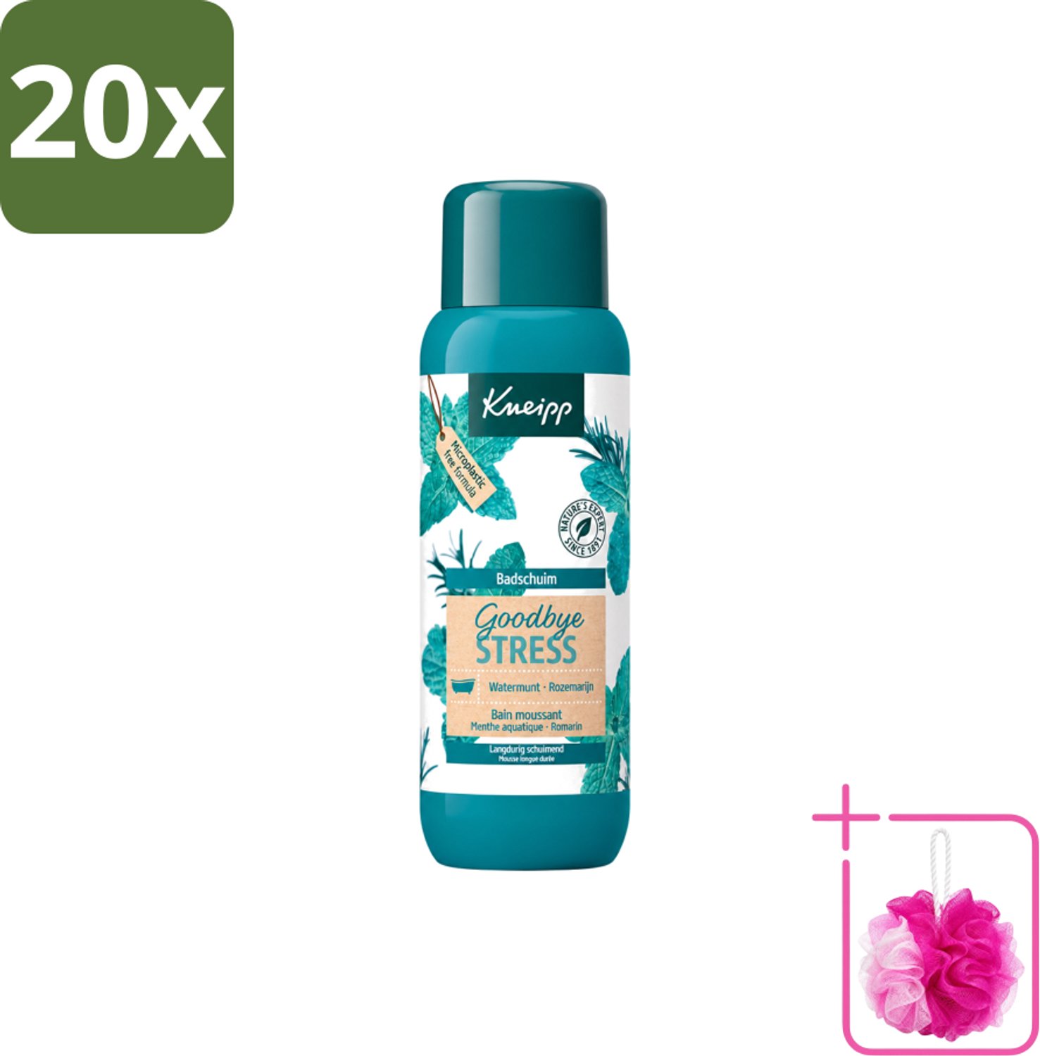 20 x Kneipp - Badschuim - Goodbye Stress - Watermunt & Rozemarijn - 400 ml - Bulkverpakking - Stressvermindering - Douchemop - Badschuim