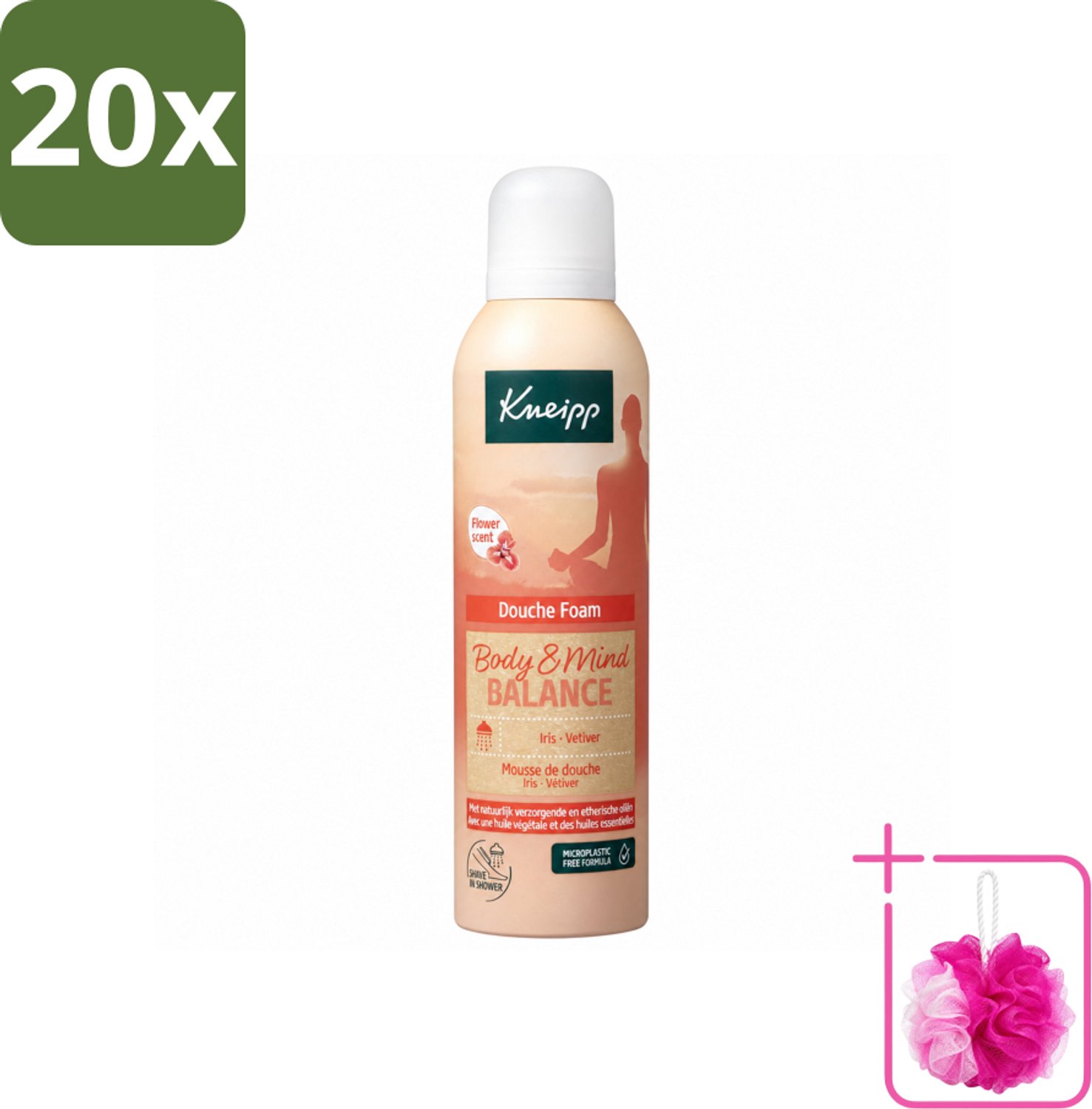 20 x Kneipp - Douche schuim - Body & Mind Balance - Iris & Vetiver - 200 ml - Bulkverpakking - Douche foam - Douchemop - Rust