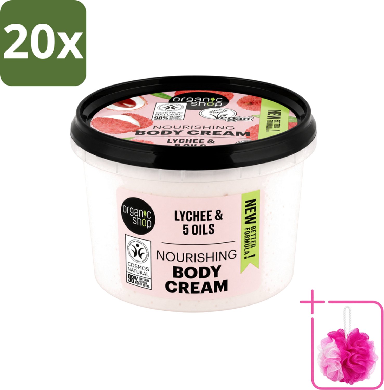 20 x Organic Shop - Nourishing Body Cream Lychee - Hydraterend en Voedend - 250 ml - Bulkverpakking - Hydratatie - Douchemop - Voeding