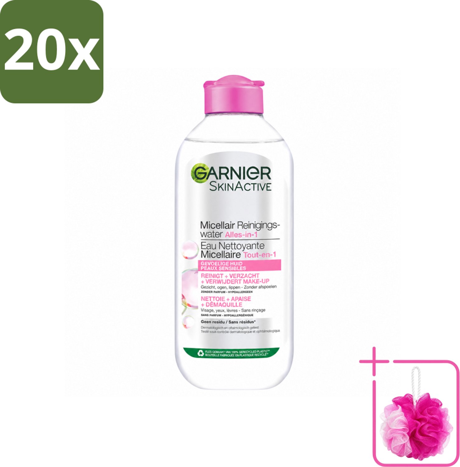 20 x Garnier - SkinActive - Micellair Reinigingswater - Gevoelige Huid - Milde Reiniging & Make-Up Remover - 400 ml - Bulkverpakking - Gevoelige huid - Douchemop - Micellair reinigingswater