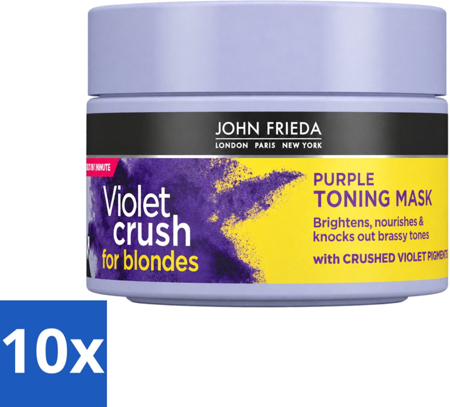 10 x John Frieda – Haarmasker – Violet Crush Purple Toning – Neutraliseert gele tonen – 250 ml - Voordeelverpakking - 10 stuks