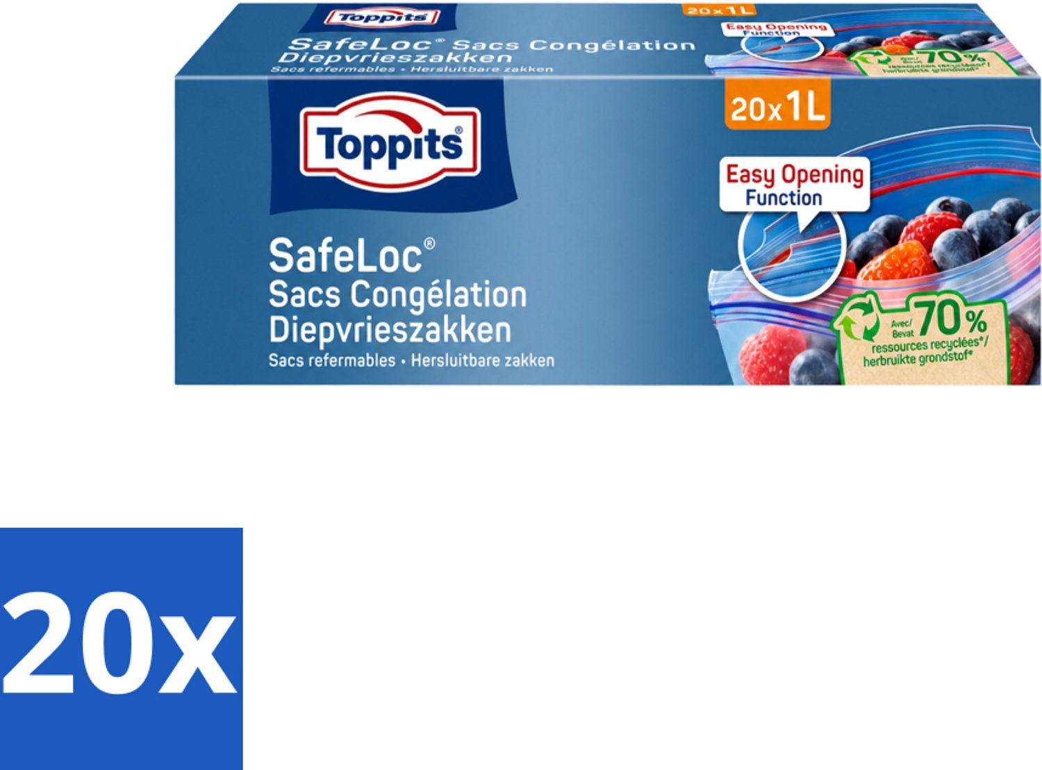 20 x Toppits – Safeloc Diepvrieszakken – 1 Liter – 20 Zakjes - Voordeelverpakking - 20 stuks