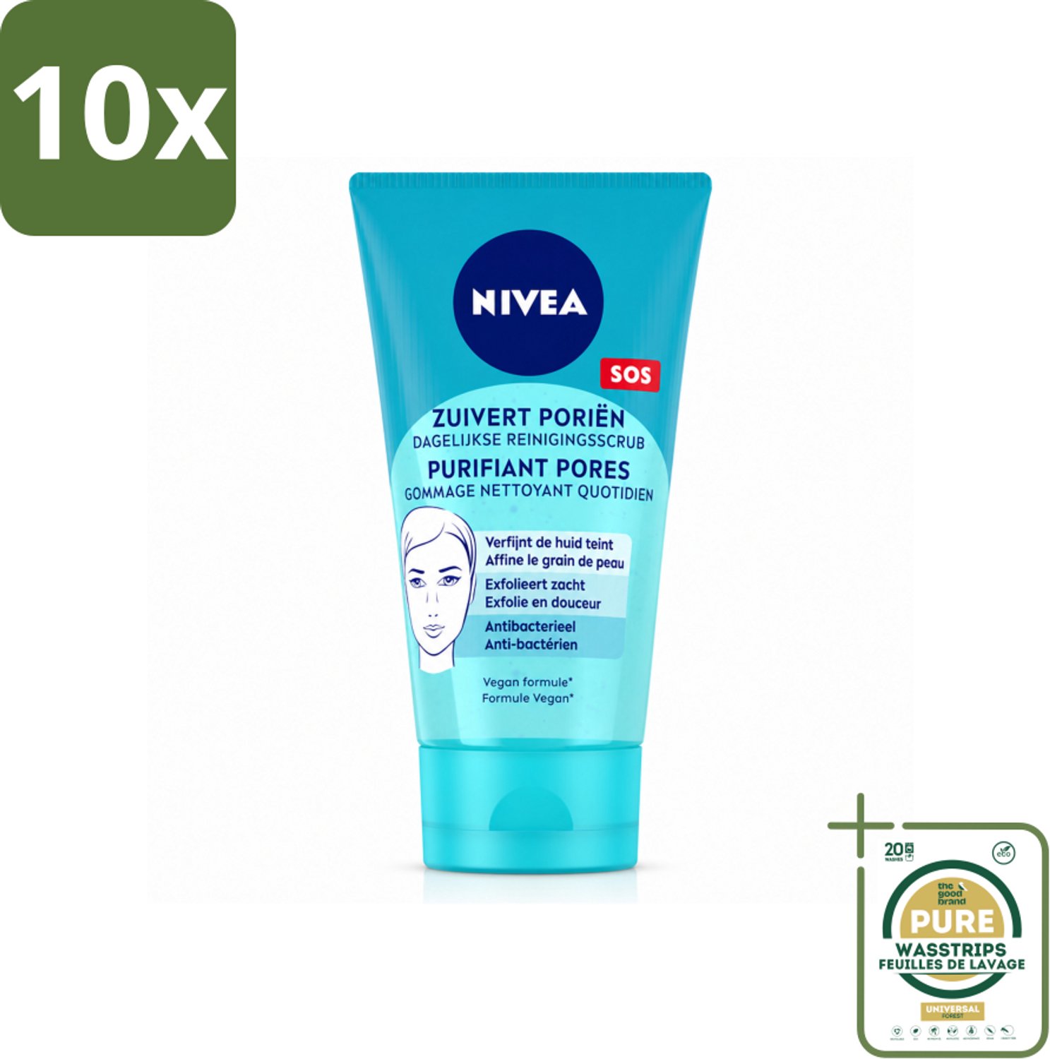 10 x NIVEA - Reinigingsscrub - Essentials Dagelijkse Scrub - Voor onzuivere huid - Met Melkzuur & Magnolia-extract - 150 ml - Wasstrips - Gezichtsreiniging - Huidscrub - Melkzuur - Magnolia-extract - Puistjes