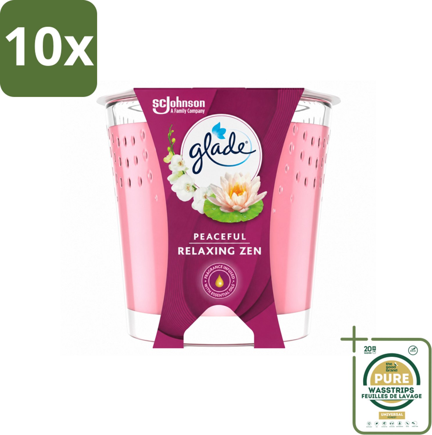 10 x Glade - Geurkaars Relaxing Zen - 100% Raapzaadwas - 112 g - Wasstrips - Geurkaars - Kaars - Geur - Rust - Calme